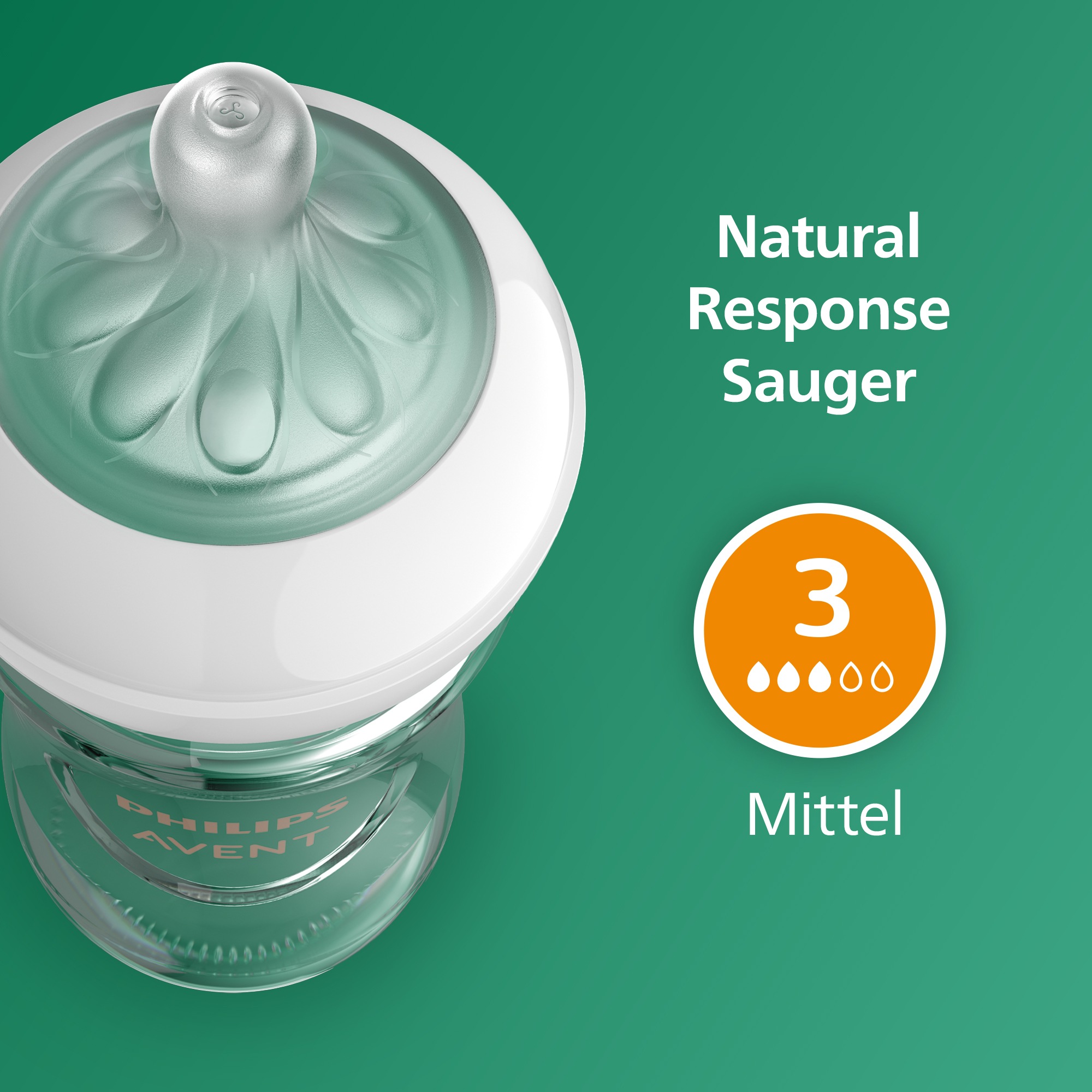 Philips AVENT Babyflasche »Natural Response SCY933/02«, 2 Stück, 240ml, Glas, ab dem 1. Monat