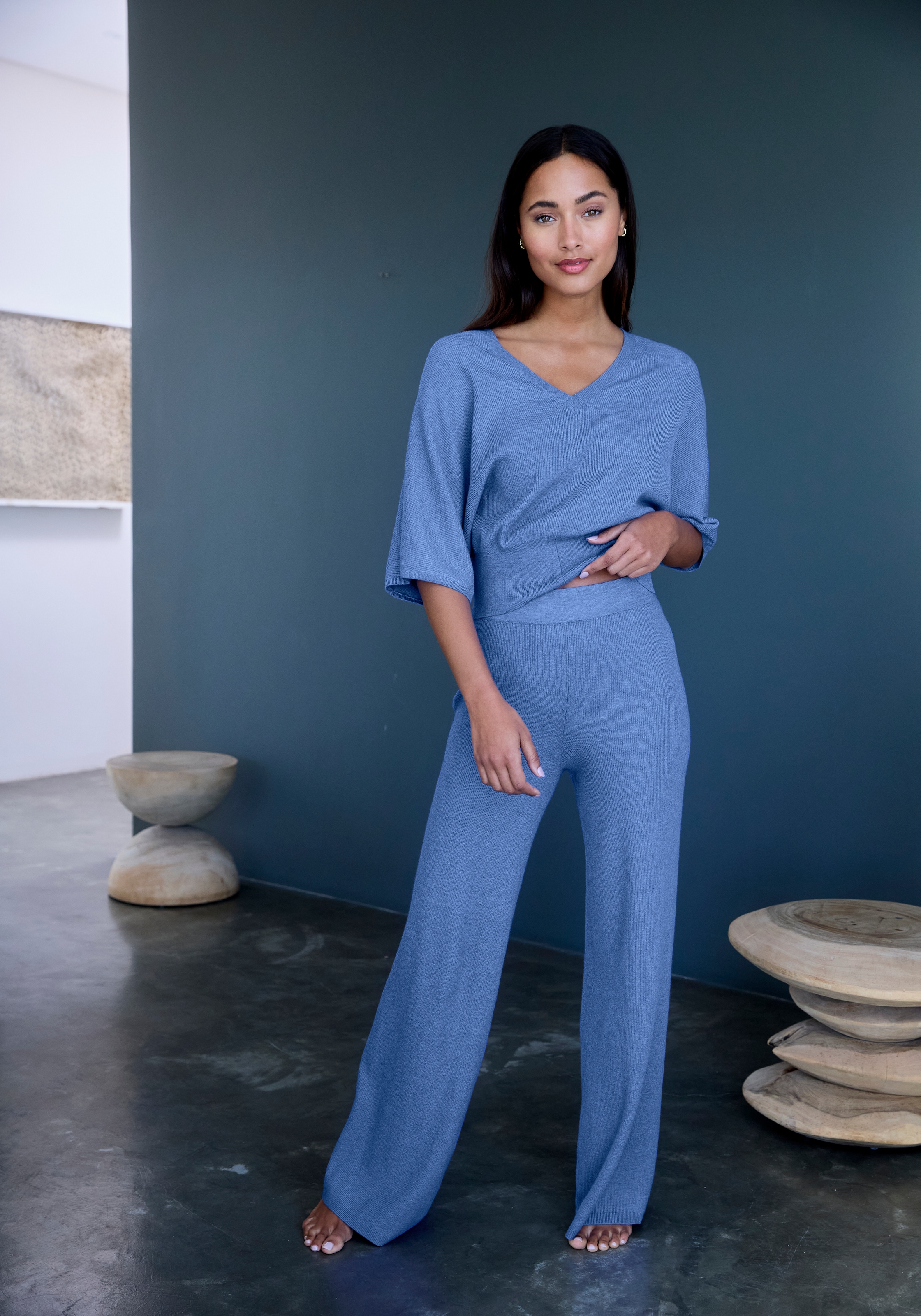 Copenhagen Studios Fledermausshirt, aus hochwertiger, feiner Rippe, Loungewear