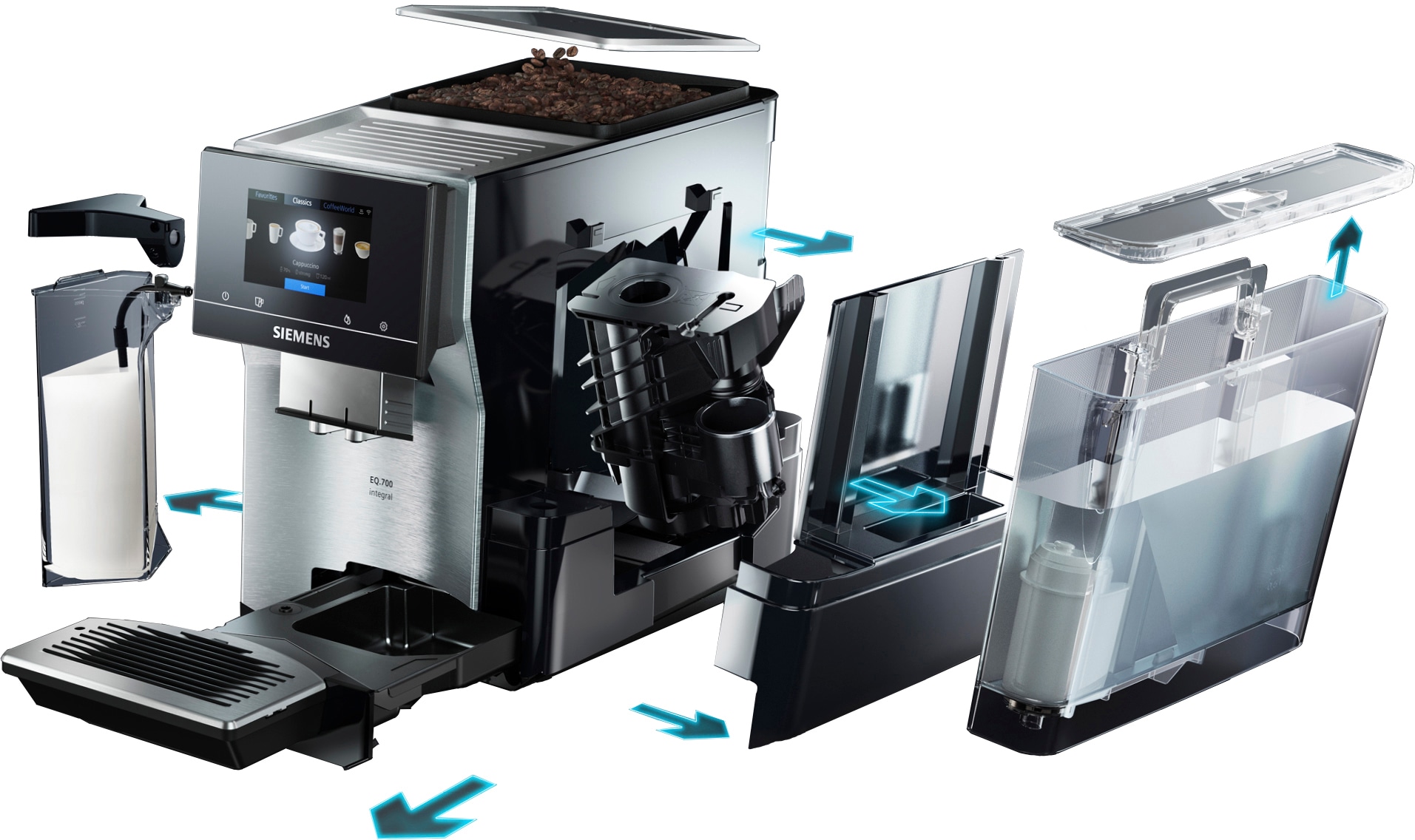 zu XXL 3 Kaffee-Favoriten »EQ.700 TQ707D03«, bis Jahren - SIEMENS individuelle 30 Kaffeevollautomat Garantie mit integral Full-Touch-Display,