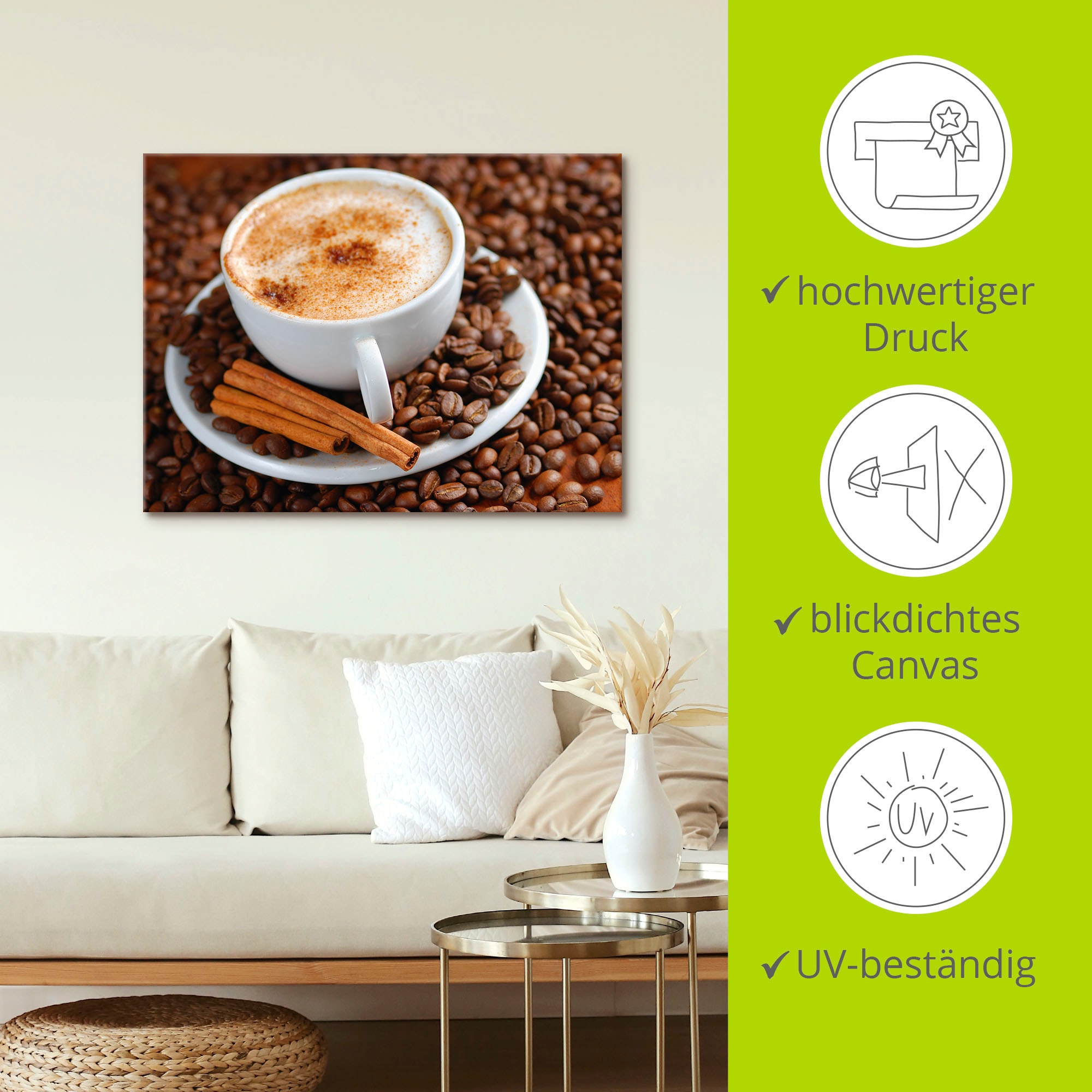 Artland Leinwandbild »Cappuccino - Kaffee« Getränke 1 Stk. tlg. auf Holzrahmen gespannt