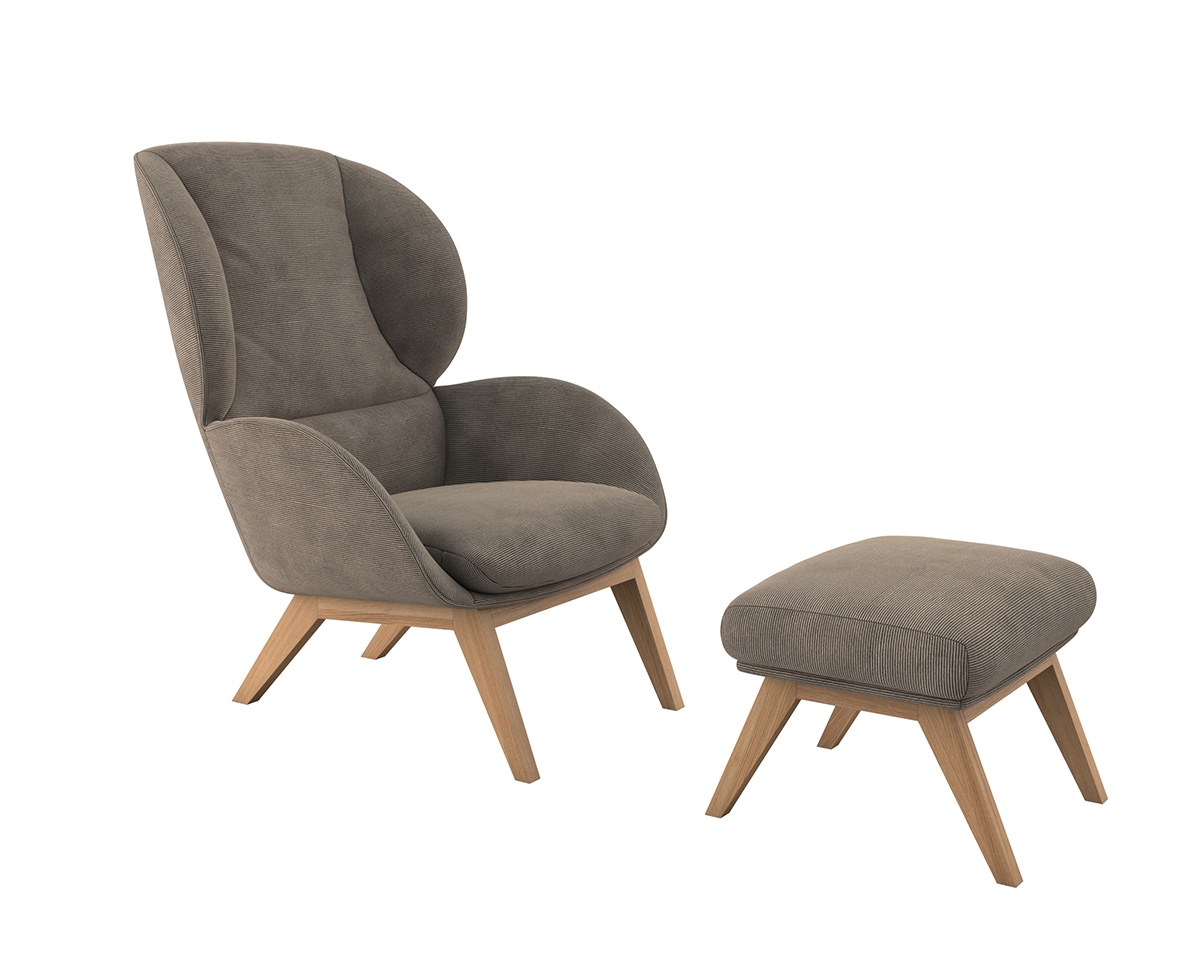 FLEXLUX Polsterhocker »Adria« Fuß Eiche, Fußhocker für Ohrensessel