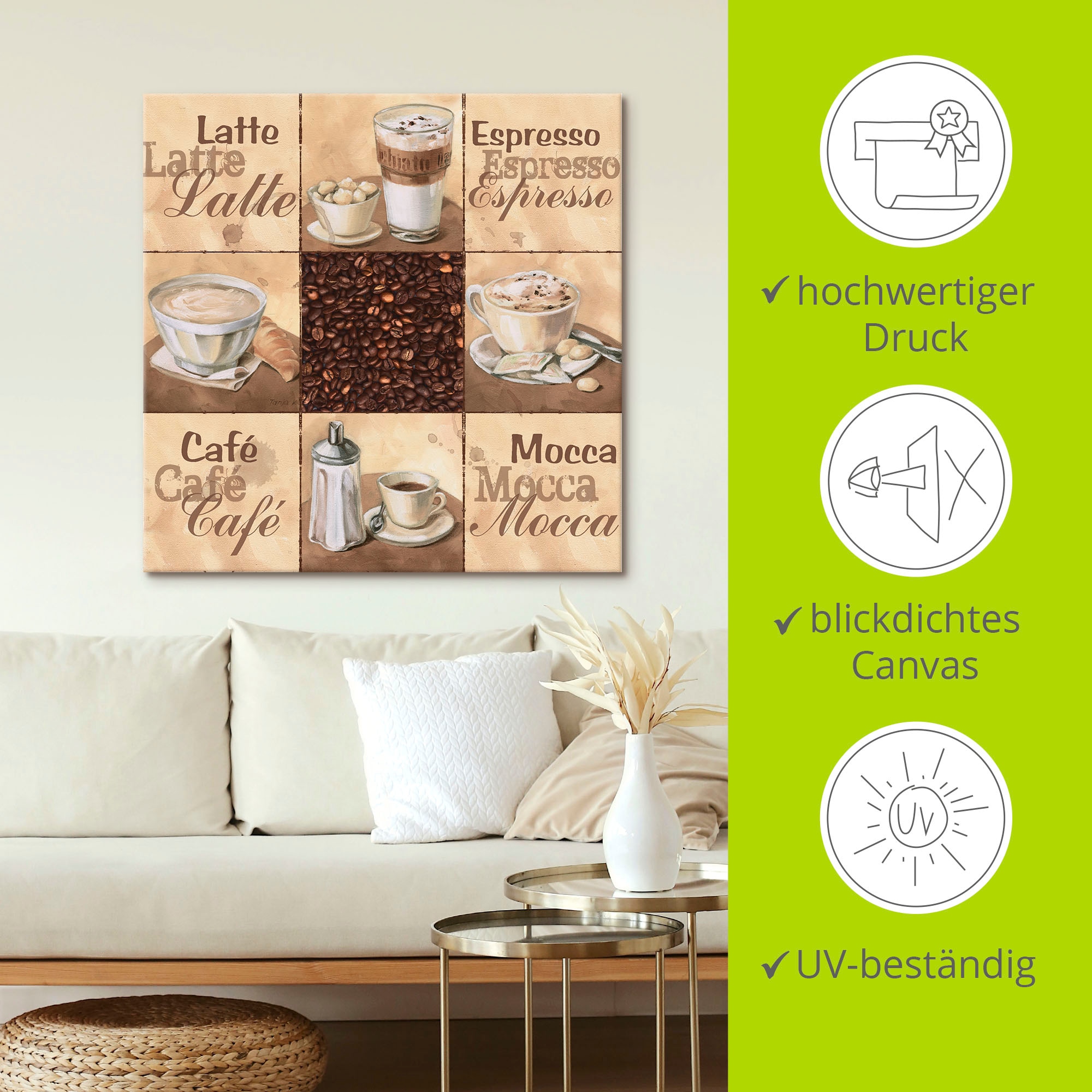 Artland Wandbild »Kaffee Collage II«, Getränke, (1 St.), als Alubild, Outdoorbild, Leinwandbild, Wandaufkleber, versch. Größen