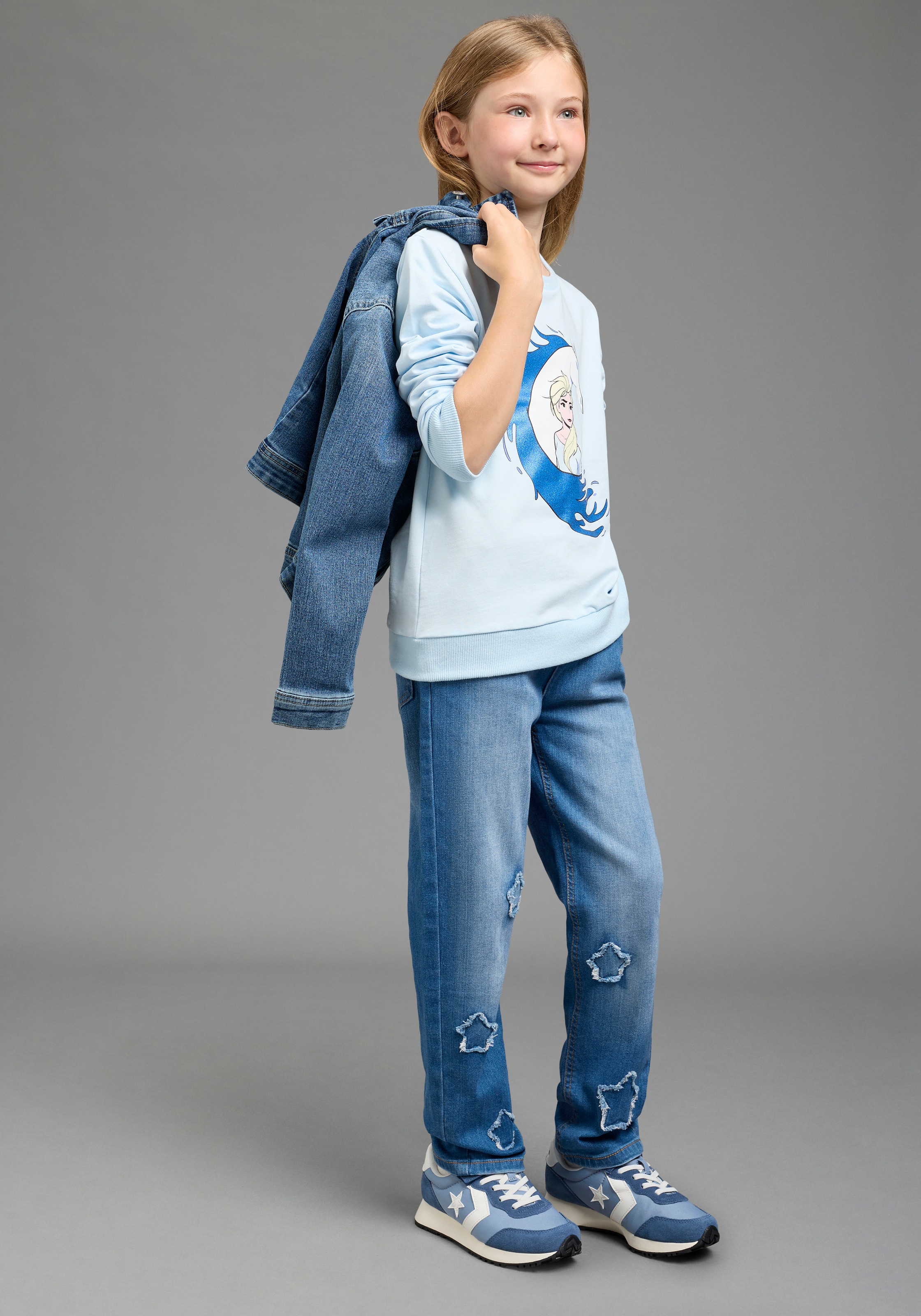 KIDSWORLD Sweatshirt »FROZEN Glitzerdruck Sweatshirt, Disney«, mit Rundhalsausschnitt, Langarm, hüftlange Basic-Passform
