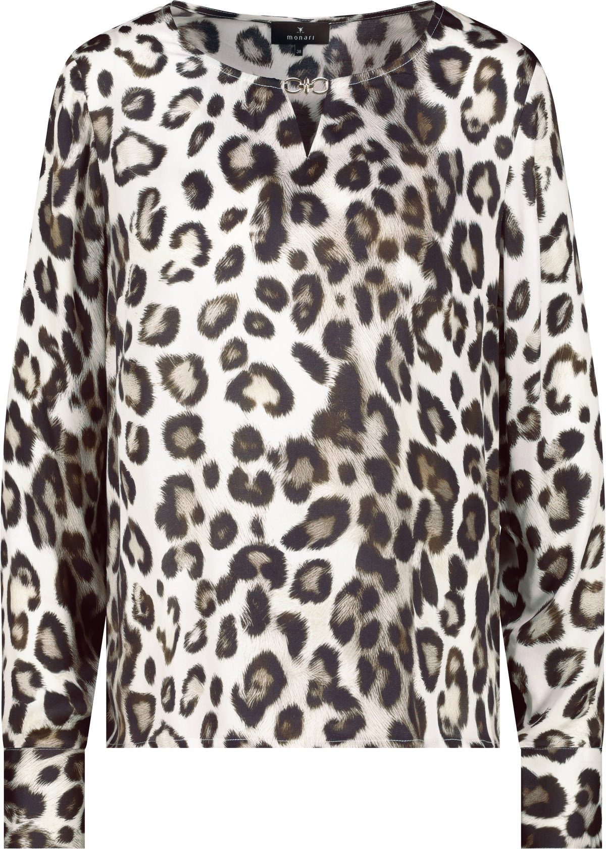 Monari Satinbluse »Bluse Satin Leodruck« Regular fit mit Rundhalsausschnitt mit Schmuckdetail