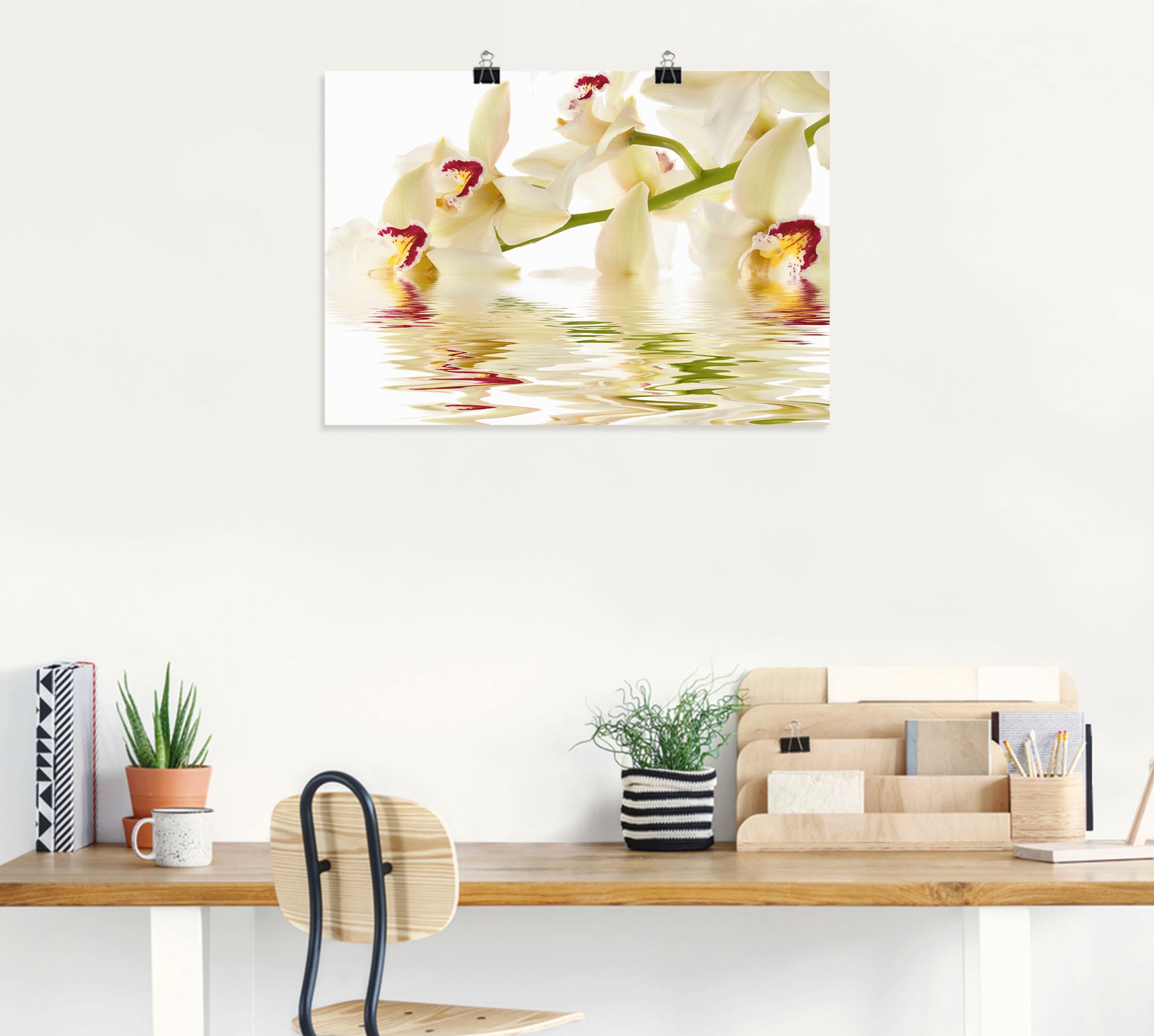 Artland Wandbild »Weiße Orchidee mit Wasserreflektion« Blumen 1 Stk. tlg. als Leinwandbild, Poster in verschied. Größen