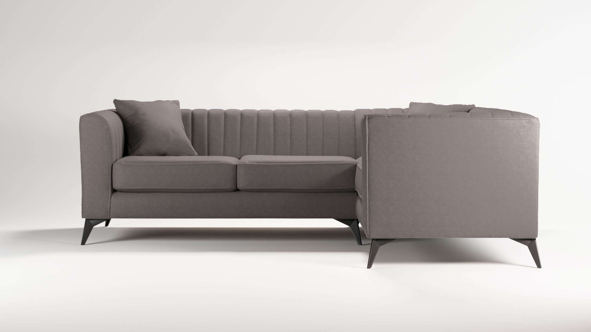 Places of Style Ecksofa »MATTHEW L-Form ideal für kleine Räume, Maße B/T/H: 240/167/74 cm«, elegantes Designsofa, Steppung im Rücken, incl. Zierkissen