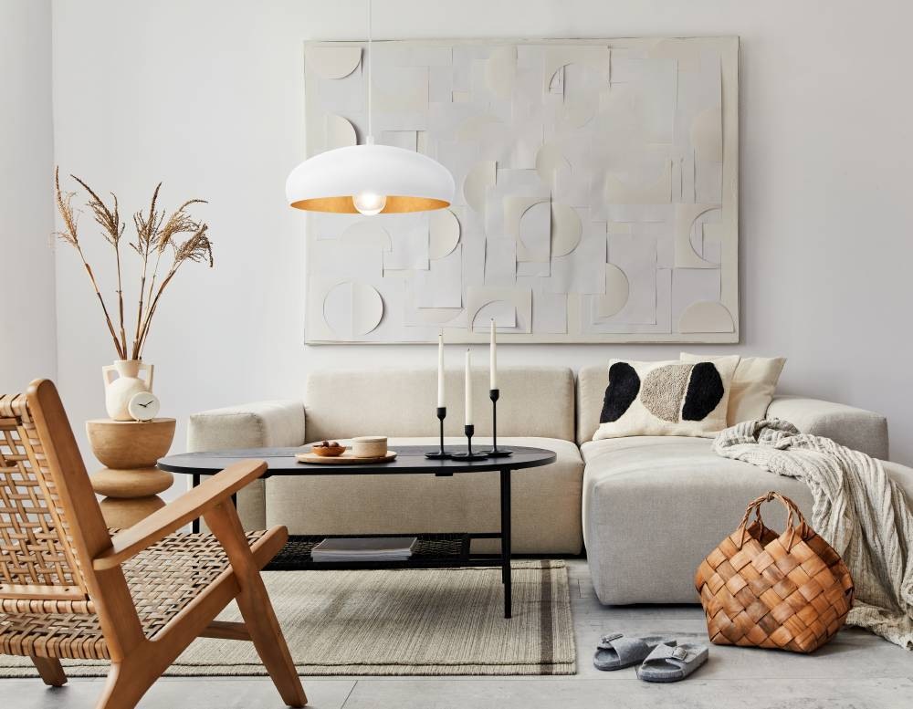 EGLO Hängeleuchte »MOGANO 1 Pendellampe, Stahl, E27, IP20, Esszimmerlampe, Hängelampe«, 1 flammig, Leuchtmittel E27 | ohne Leuchtmittel, Hängeleuchte, H110 x Ø40 cm, weiß, kupfer, 1X60W exkl.