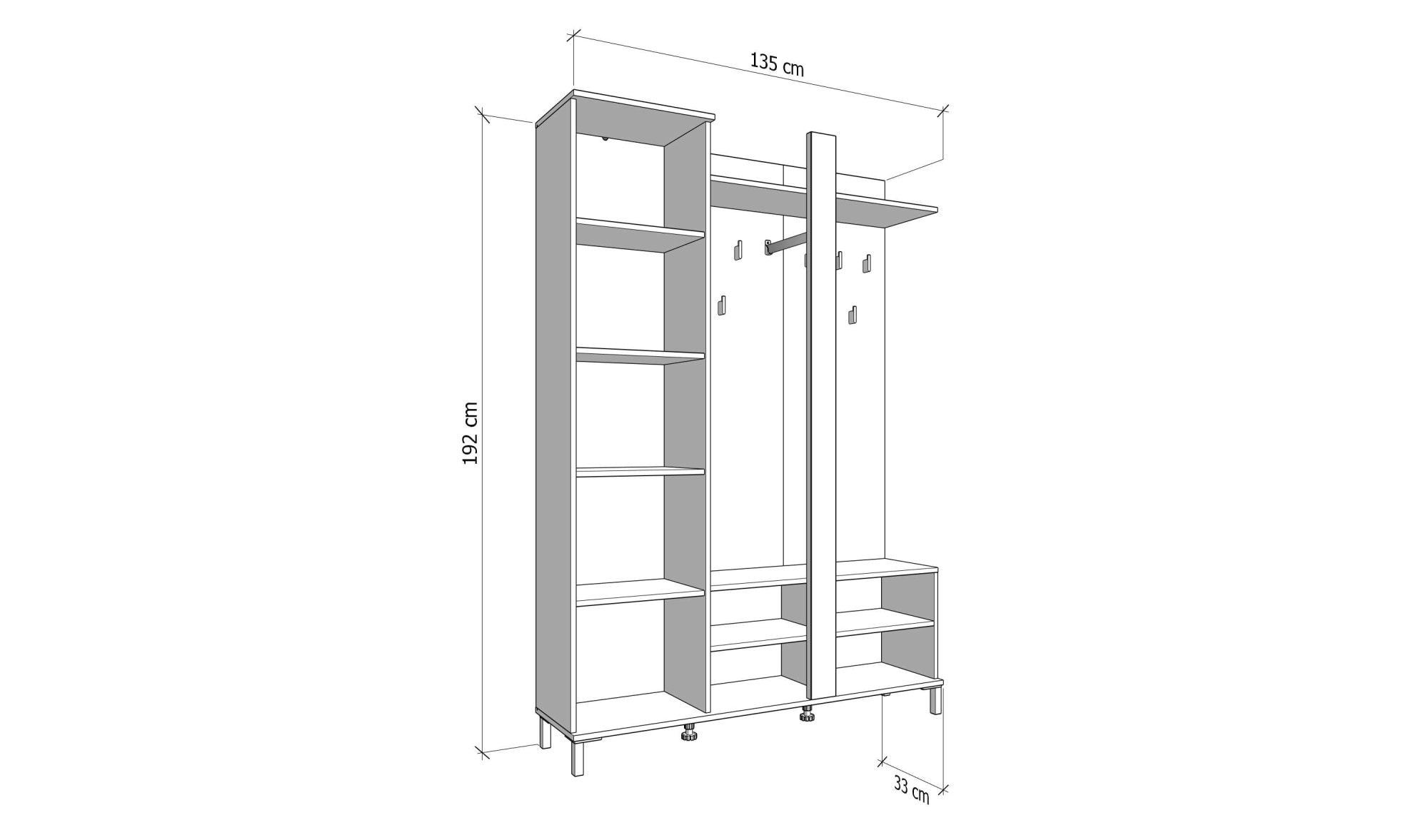 Home affaire Kompaktgarderobe »Nino Flurgarderobe, Dielenschrank, Flurmöbel, Garderobe, Breite 135 cm«, Schuhschrank, Spiegel, Haken, viel Stauraum, ideal für kleine Räume