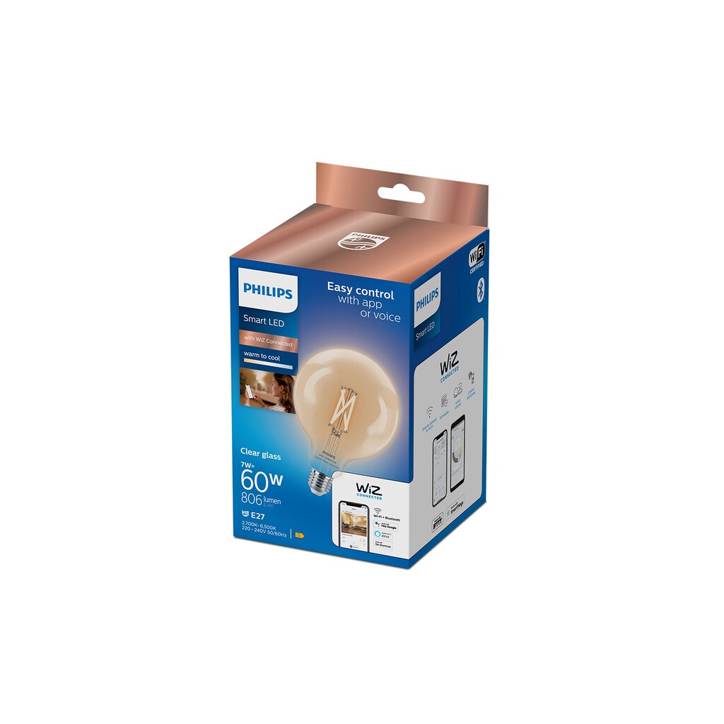 Philips Smarte LED-Leuchte »Filament Lampe 60W G125 E27 CL 1PF/«