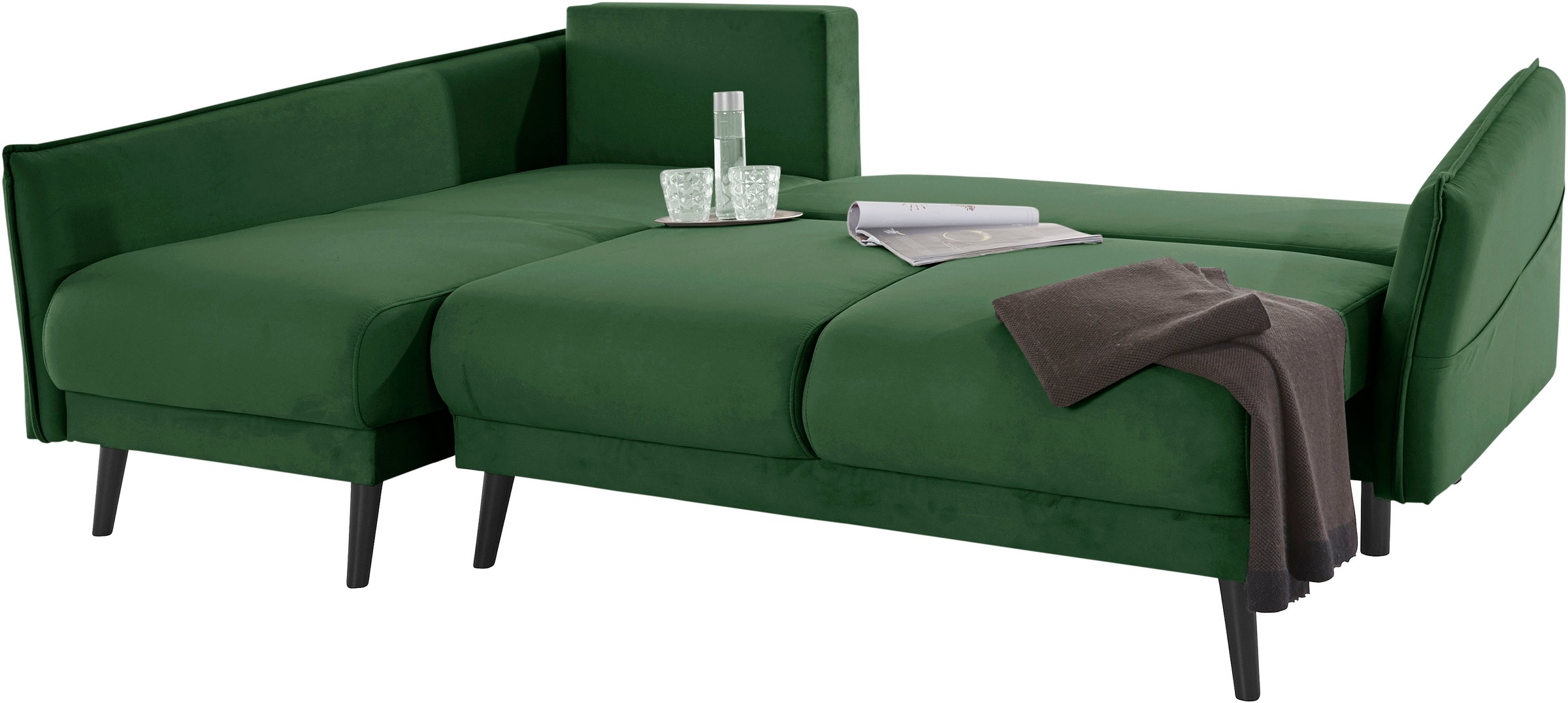 INOSIGN Ecksofa »Asra L-Form«, incl. Bettfunktion und Bettkasten, Seitentasche im Armteil, Federkern