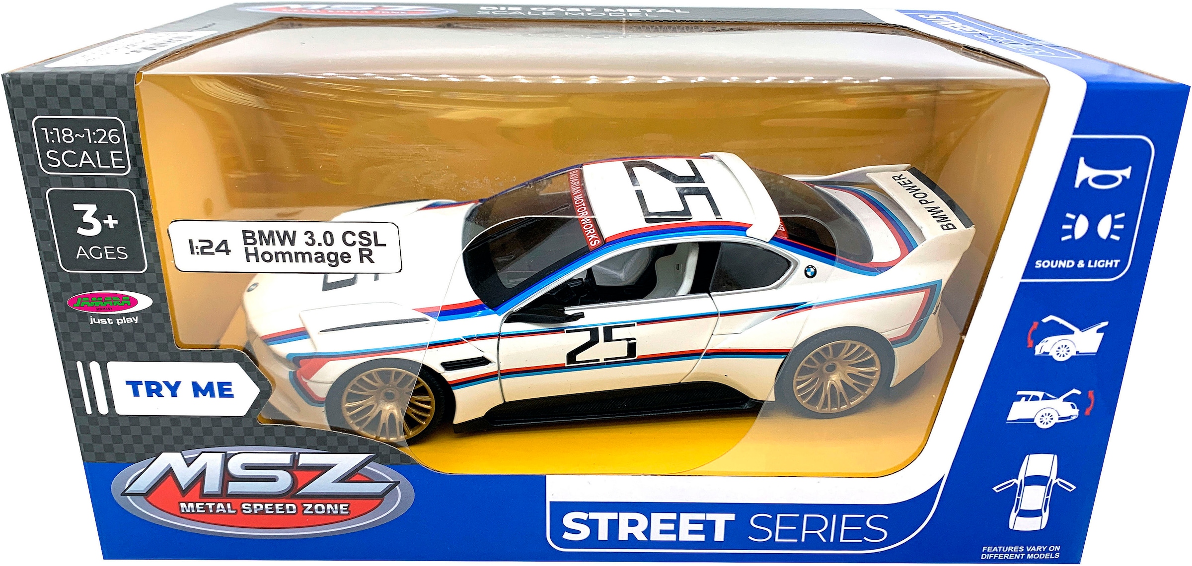 Jamara Spielzeug-Auto »Diecast, BMW 3.0 CSL Hommage R weiß inklusive Batterien« LED Licht; Maßstab 1:24