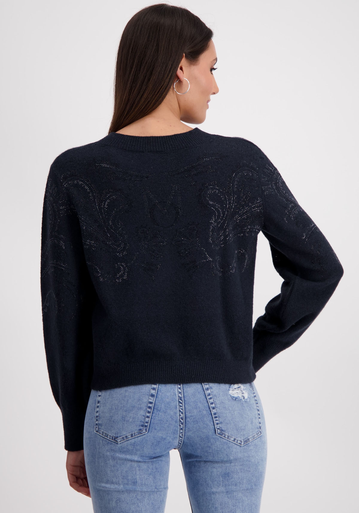 Monari V-Ausschnitt-Pullover, mit Glitzersteinchen