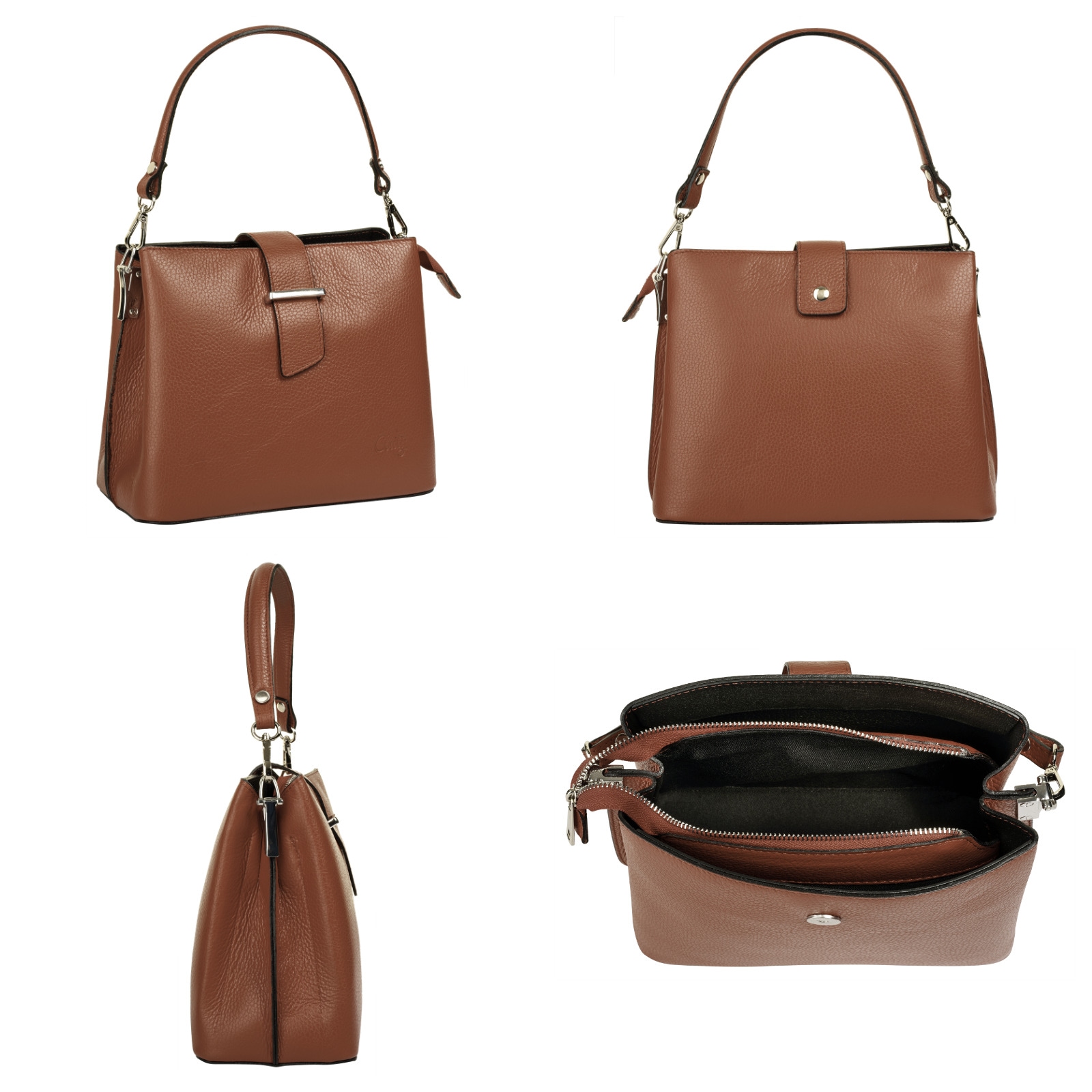 Cluty Henkeltasche, echt Leder, Made in Italy