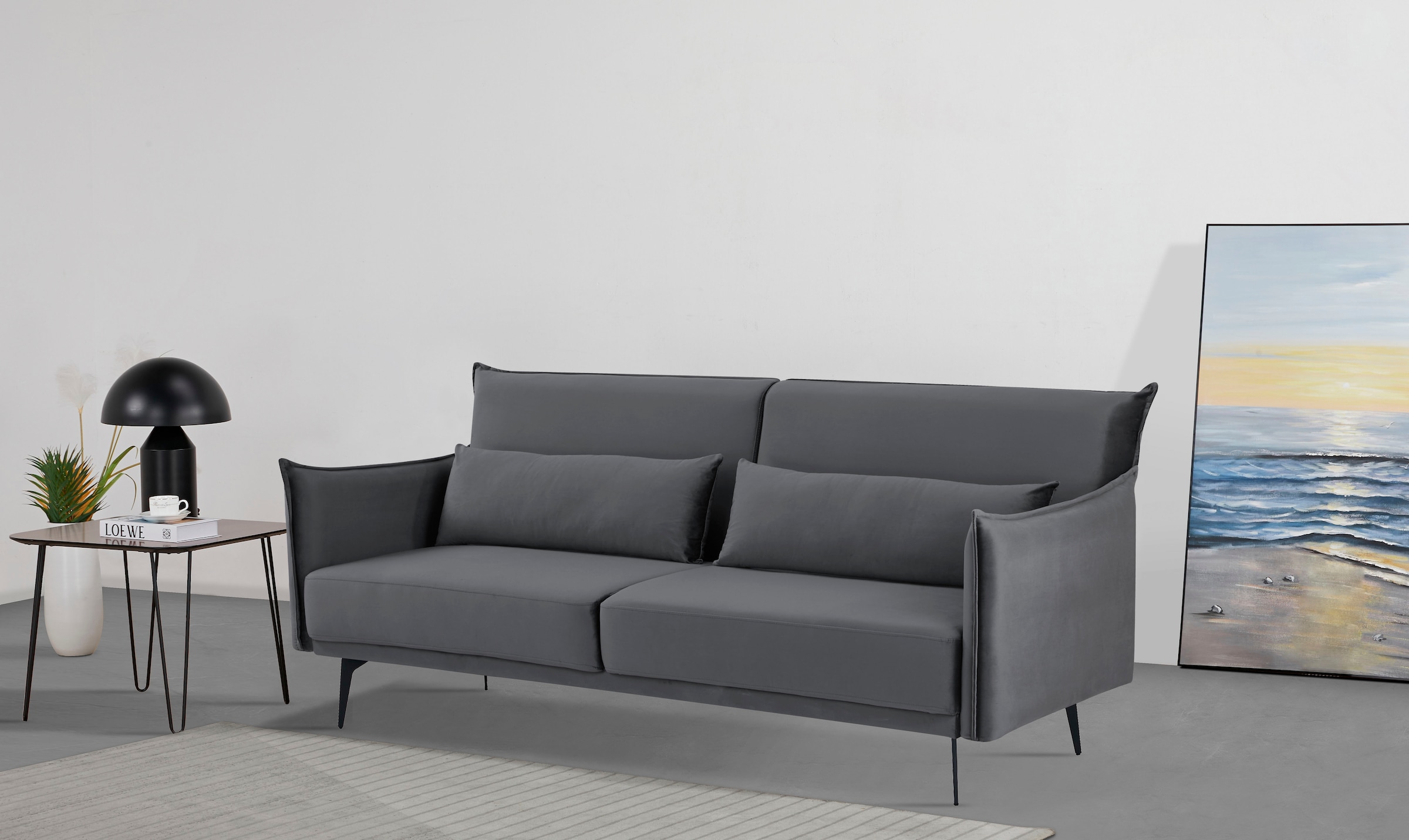 INOSIGN Schlafsofa »TULARE, 204 cm, klappbarer 3-Sitzer mit verstellbarer Rückenlehne,«, Schlaffunktion, Velvet-Samtvelours u. Webstoff