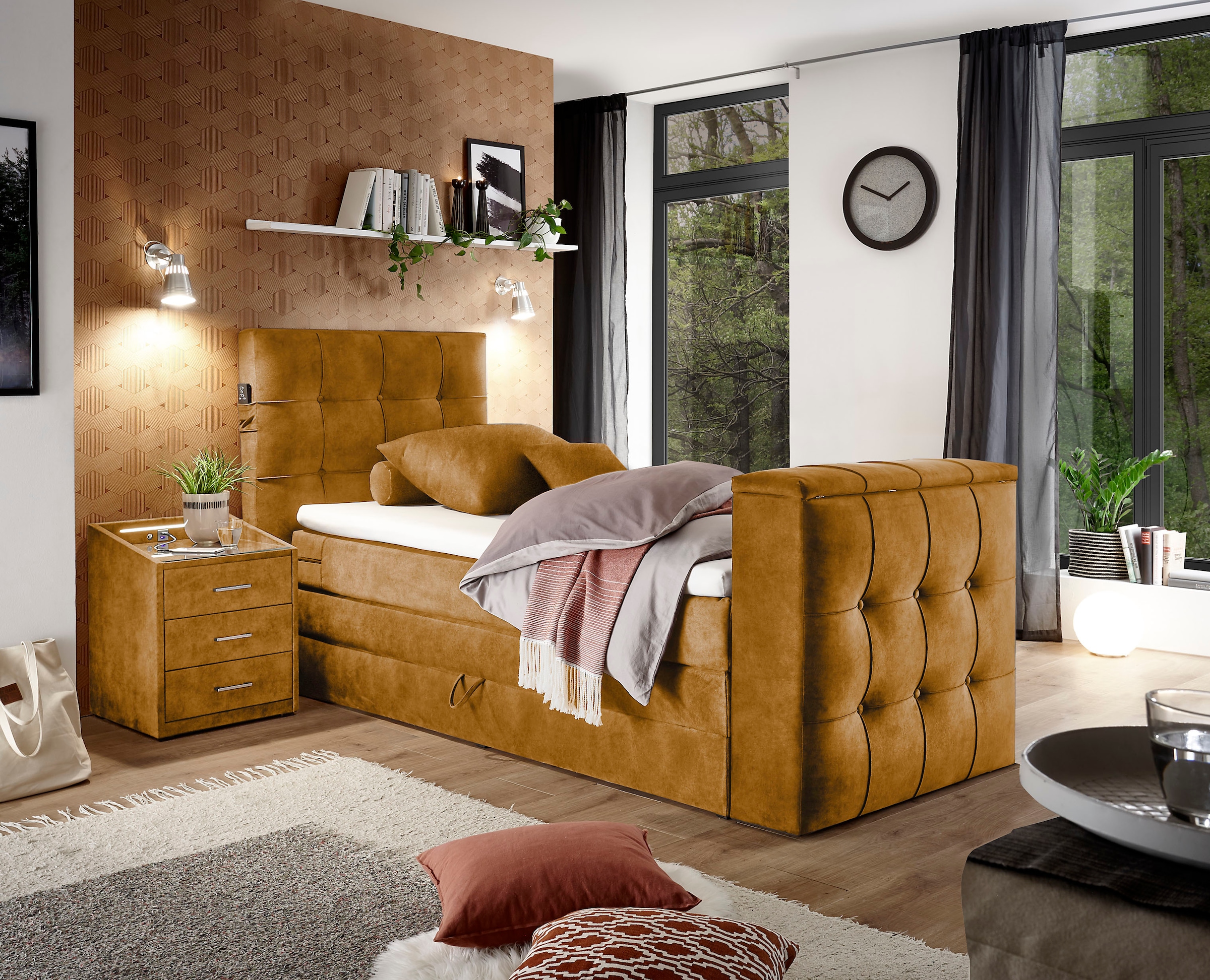 set one by Musterring Boxspringbett »Richmond« versenkbarer TV- Halterung mit Fernbedienung