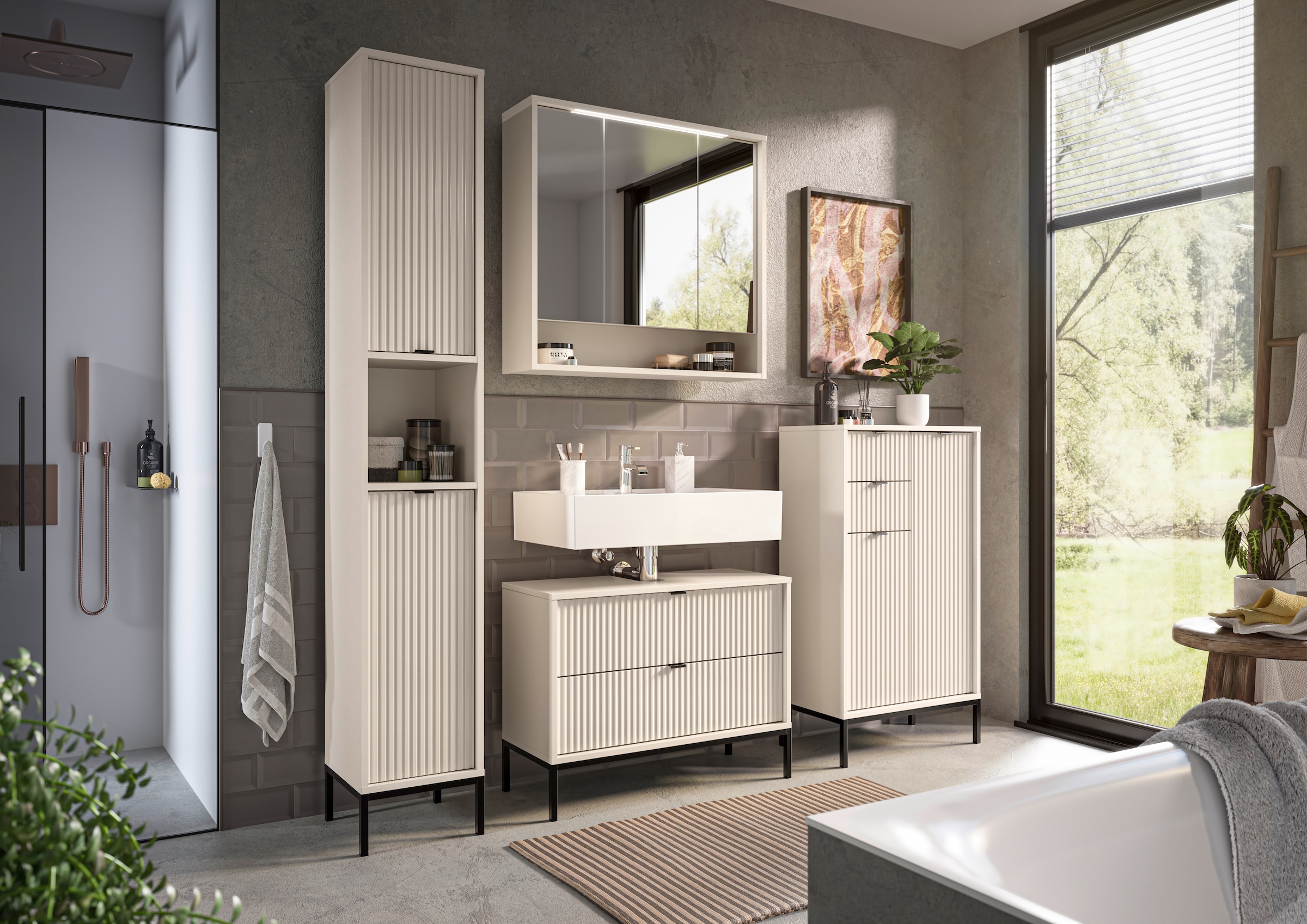 BASIC by Balculina Waschbeckenunterschrank »Lucera BxHxT 80x60x32 cm« 1 Stk. tlg. Breite 80cm, Unterflurauszug, Metallfüße