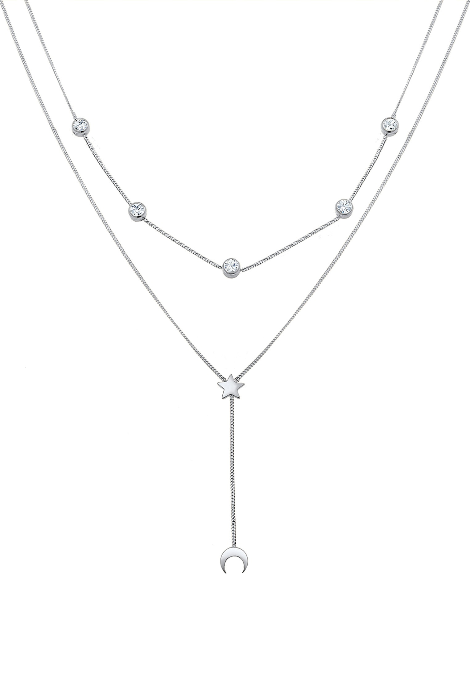 Elli Silberkette »Halskette Halbmond Stern Kristalle 925 Sterling Silber«