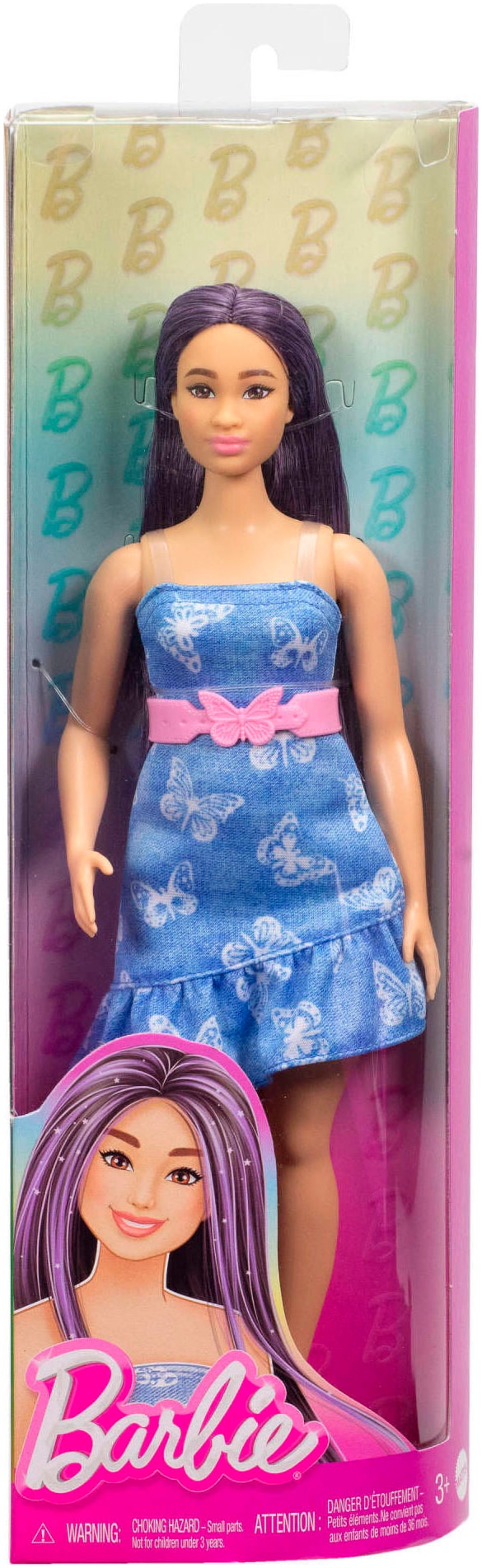 Barbie Anziehpuppe »Fashionistas, Nr. 231 mit Denim-Schmetterlingskleid und violettem Haar«