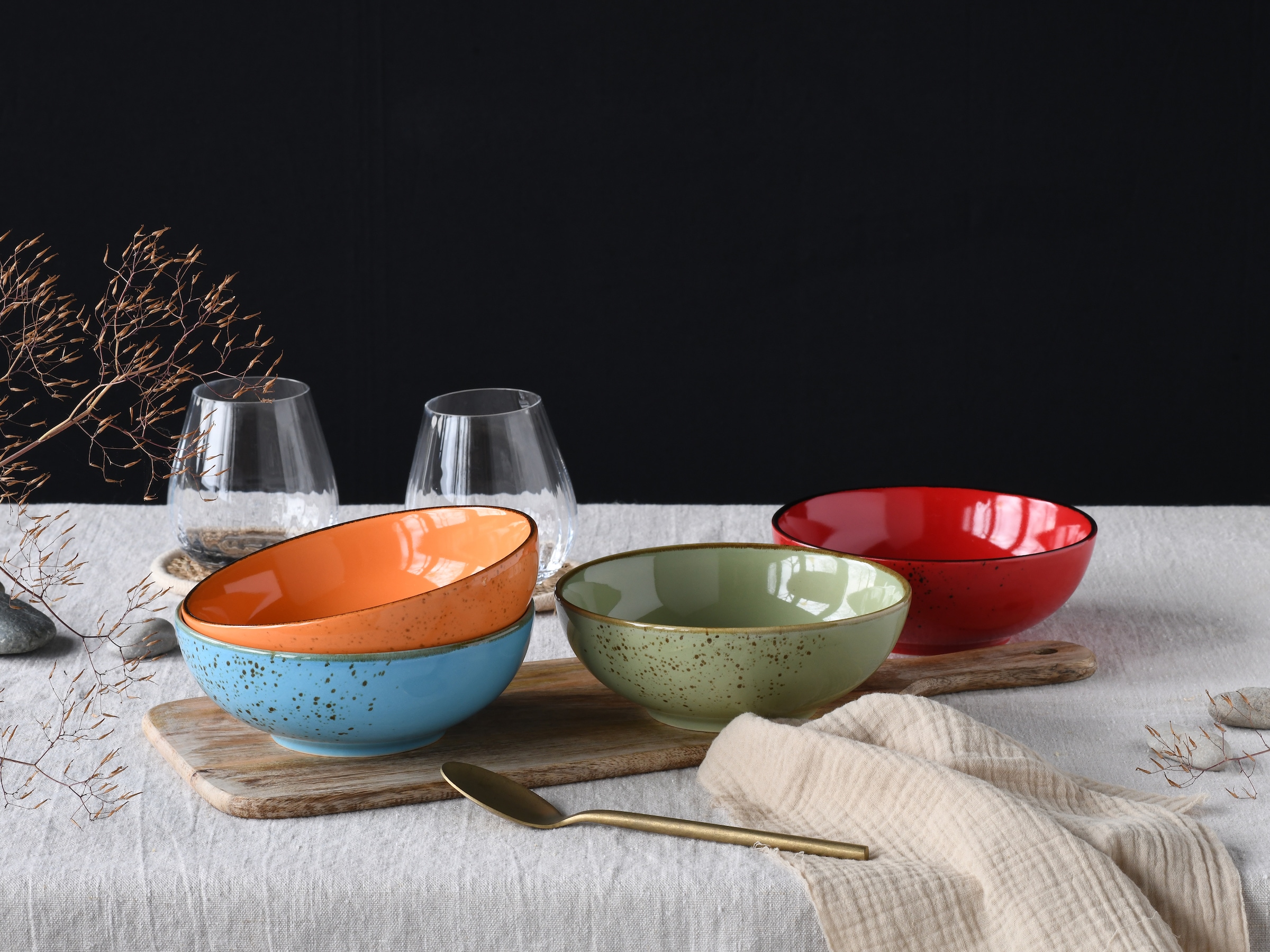 CreaTable Schale »Nature Collection, Smoothie Bowl 4-tlg« 4 Stk. aus Steinzeug Handwerklicher Look, Vintage