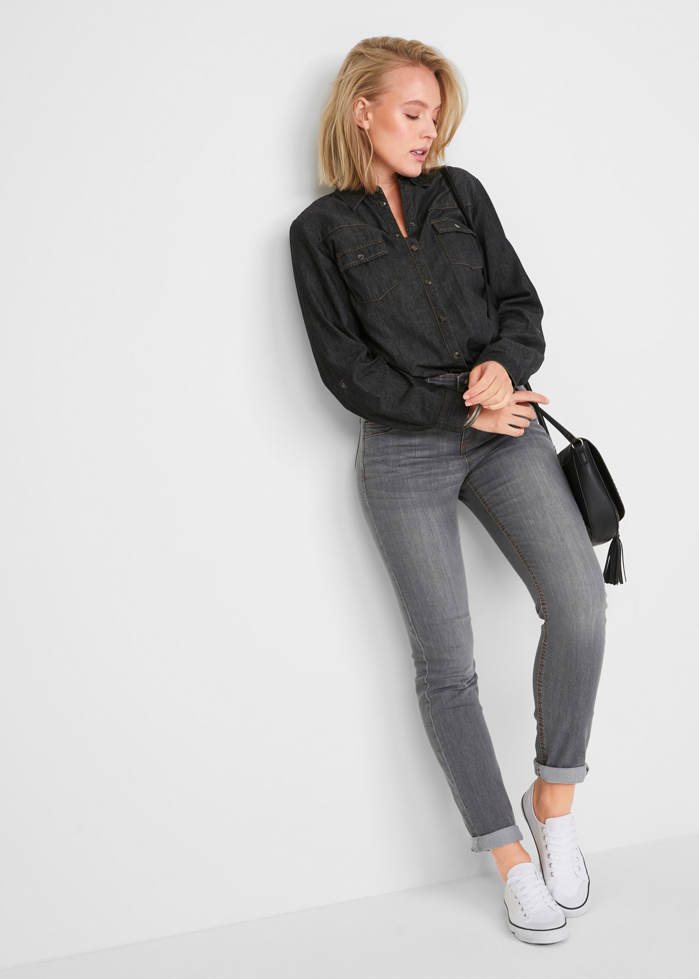 bonprix Slim-fit-Jeans »Slim-Fit-Jeans High Waist, Komfort-Stretch« Skinny fit Passform, mit Eingrifftaschen und Gesäßtaschen