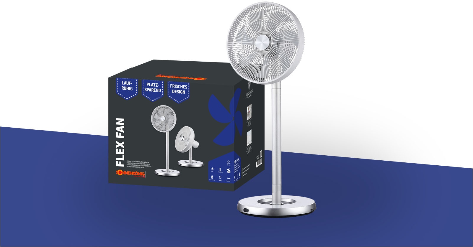 Sonnenkönig Standventilator »Flex Fan, höhenverstellbar, 12 Stufen, praktisch verstaubar,«, bis 8h Timer, Schlafmodus, Fernbedienung, modernes Design