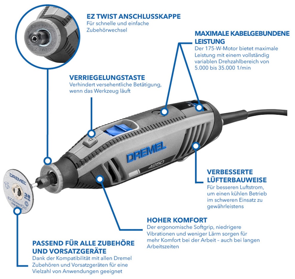 DREMEL Elektro-Multifunktionswerkzeug »DREMEL® 4250 (4250-6/128)«, 6x Vorsatzgeräte, 128x Zubehör