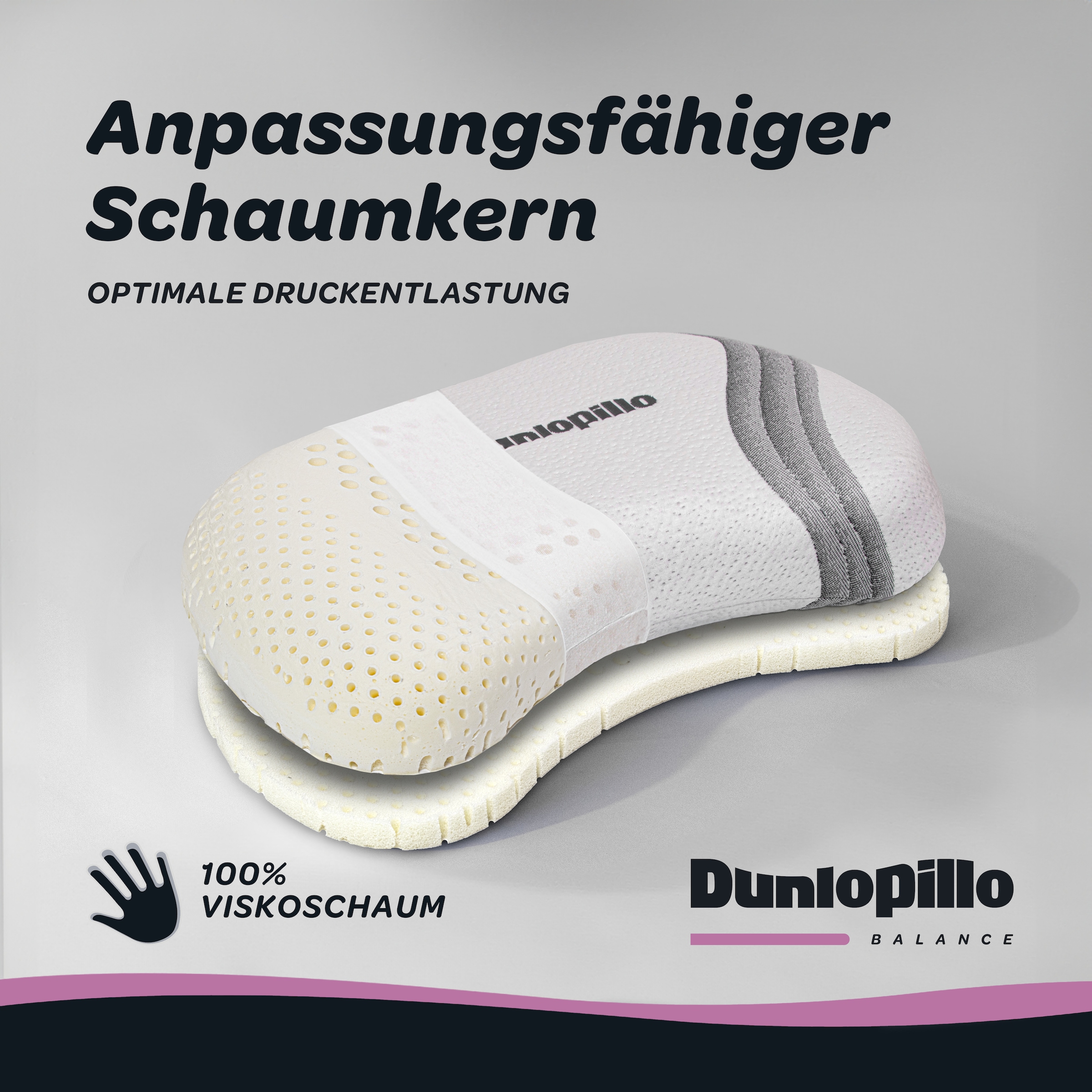Dunlopillo Nackenstützkissen »Anti-Aging, NEUHEIT, Nackenstützkissen mit zwei Kernkomponenten« Füllung: Viskoschaum 1 Stk. tlg. in Größe 38 x 53 x 9 cm, für variable Höhenanpassung 7 oder 9 cm