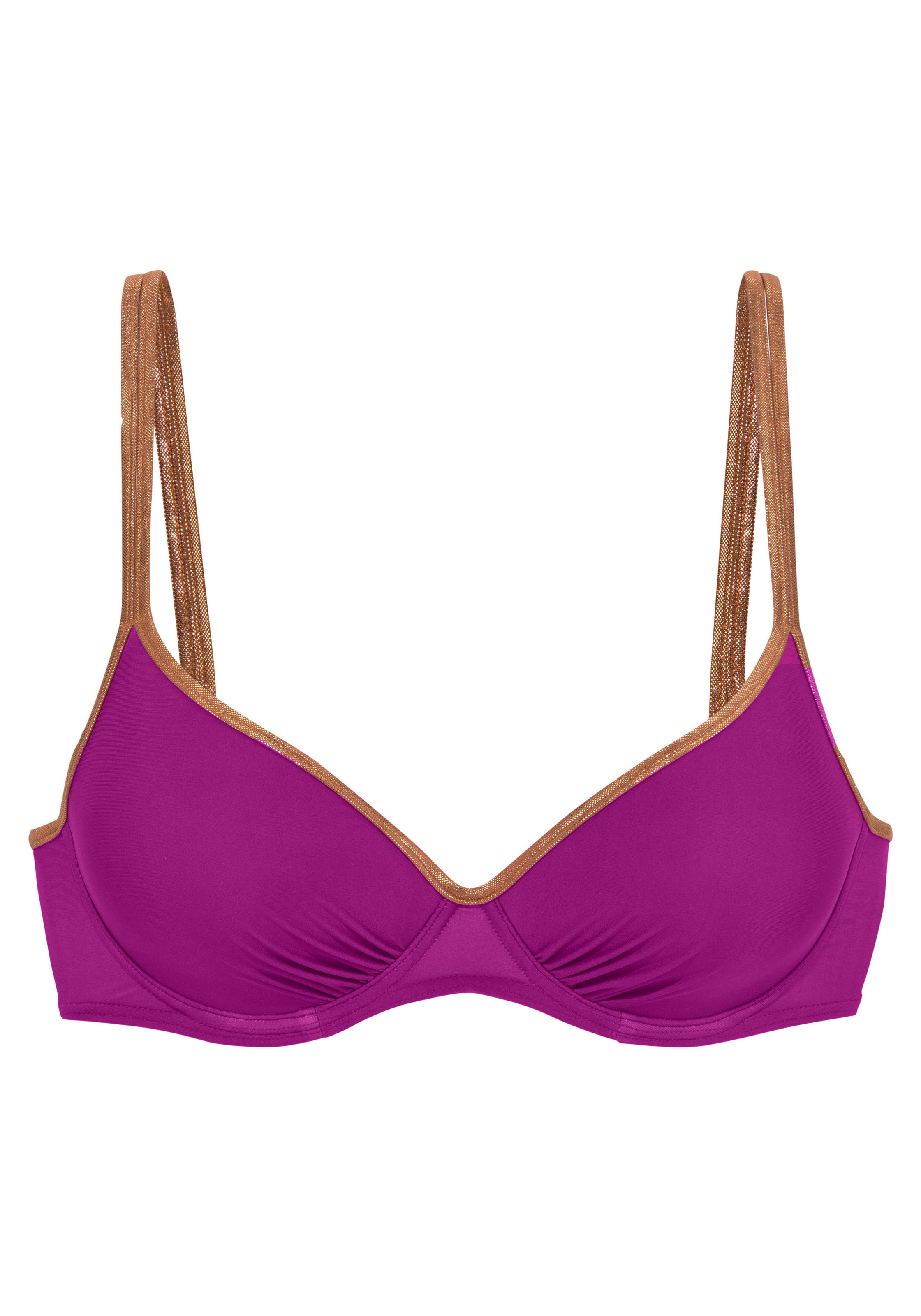 Bruno Banani, Damen, Bügel-Bikini-Top »Milano« mit kupferfarbenen Paspeln, fuchsia, Cup D, 36 - Cup D, fuchsia, Mit glänzenden Paspeln
