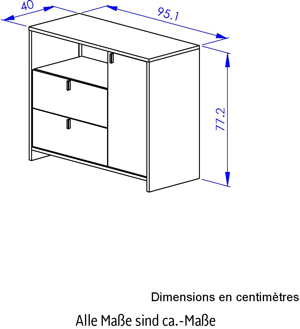 Gami Kommode »RITMO« Praktische und funktionale Kommode mit 2 Schubladen und einem Fach