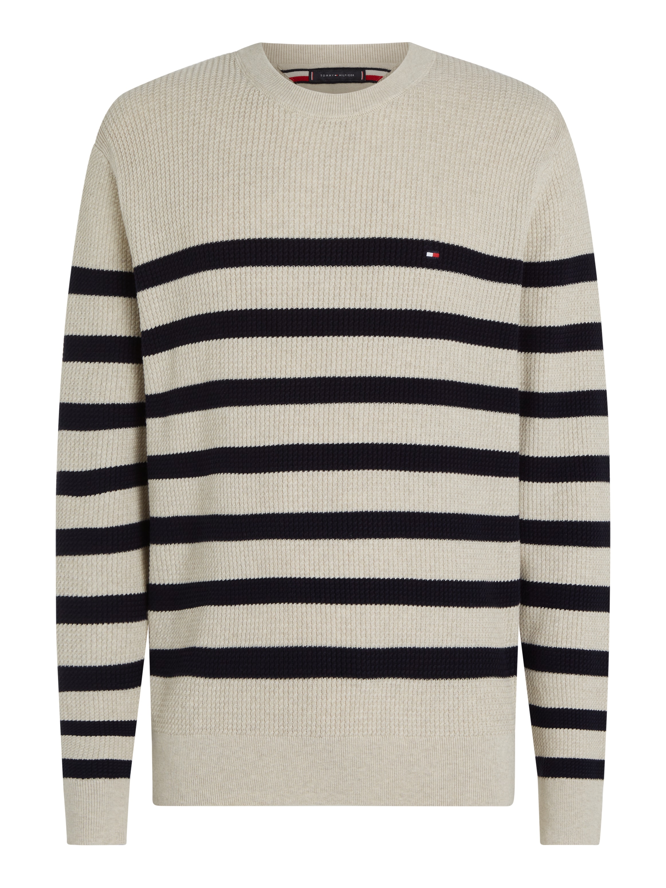 Tommy Hilfiger Strickpullover »STRUCTURE CREW NK«, mit kontrastfarbenen Streifen