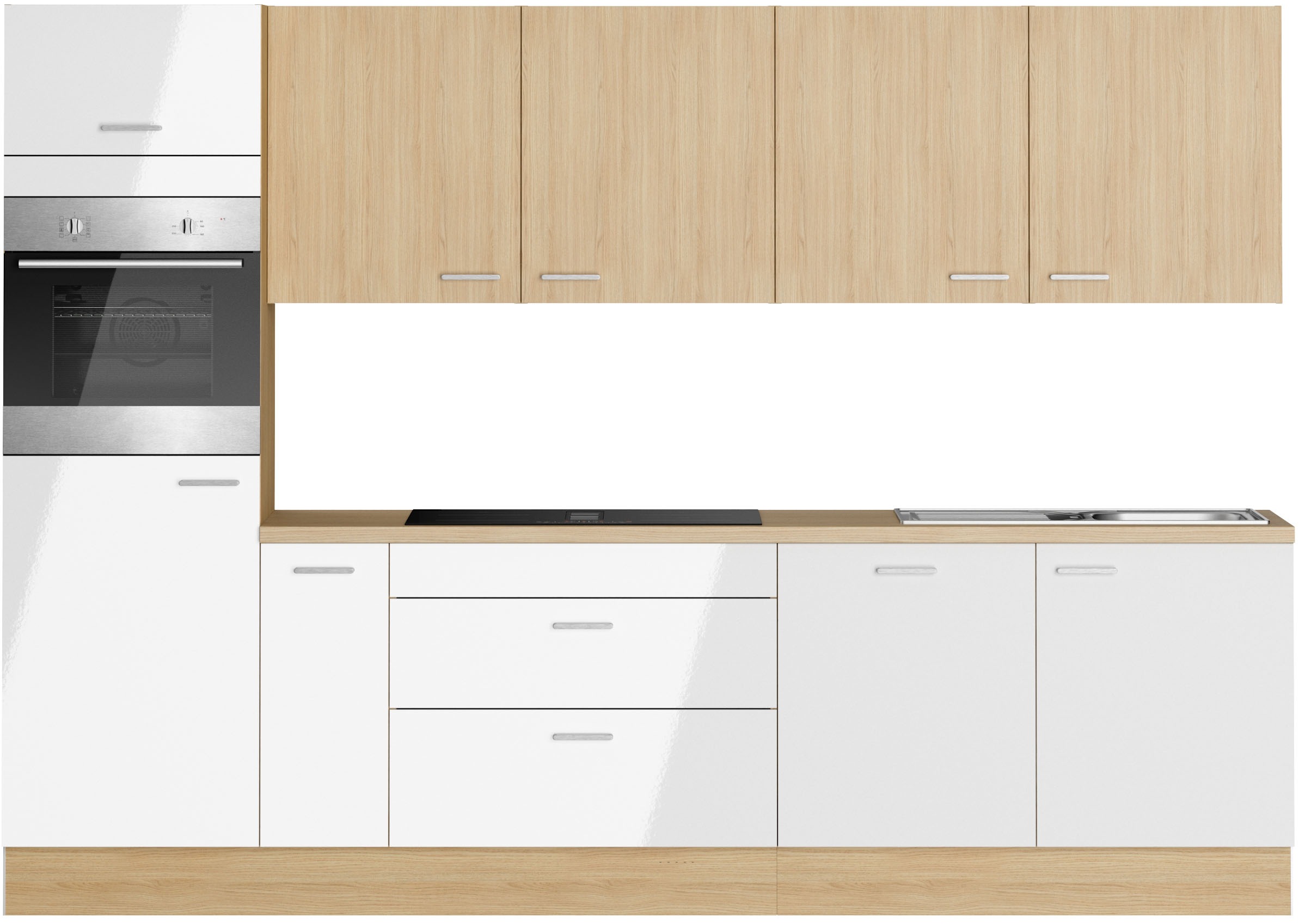 KOCHSTATION Küchenzeile "KS-Lucy wahlweise mit Induktionskochfeld mit integriertem Dunstabzug" Breite 300 cm, Soft-Close, inkl. Zubehör, wahlweise mit E-Geräten