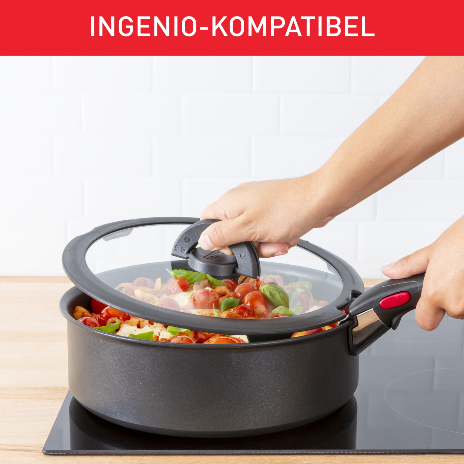 Tefal Deckel »Ingenio aus Glas mit umklappbaren Griffen, 3 verschiedene Größen« passend für Ingenio Töpfe und Pfannen, spülmaschinengeeignet, TL98491