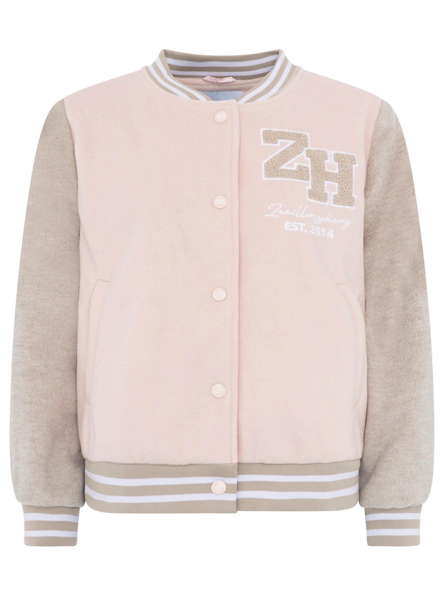 Zwillingsherz Bomberjacke »„College Uni“« abgesetzte Ärmel, gestreifte Bündchen, Eingriffstaschen, Aufnäher