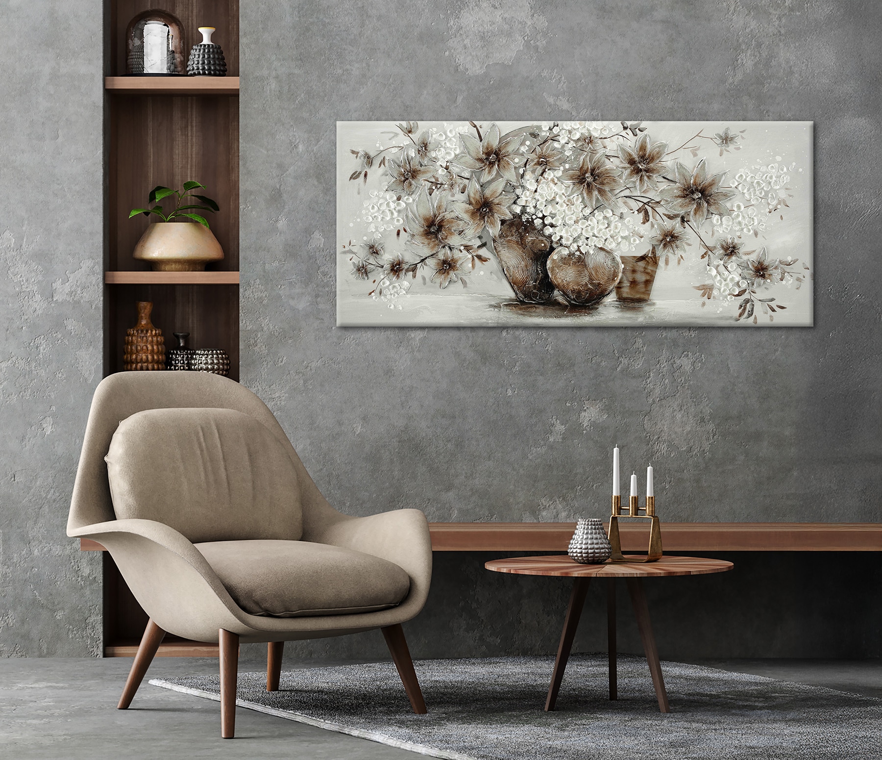 Bönninghoff Ölgemälde »handarbeit BLUMENVASEN ZWEIGE 60x140 cm – Wandbild Kunst« Arrangements | Blumen | Vasen 1 Stk. tlg. handgefertigt, jedes Bild ein Unikat