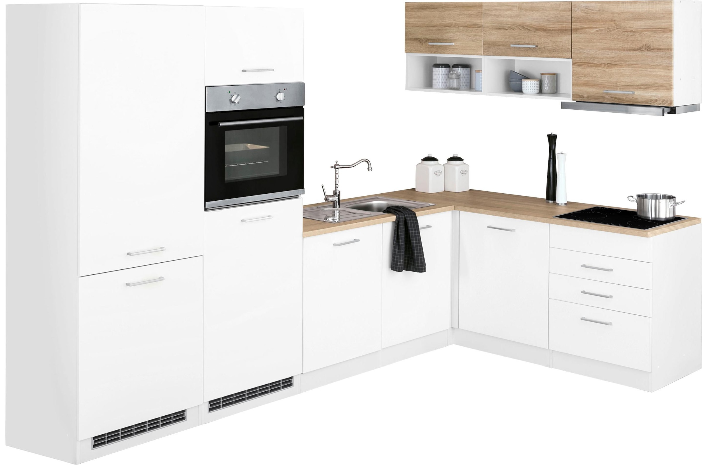 Winkelküche Geschirrspüler Kühl/Gefrierkombi und auf E-Geräte, HELD Raten kaufen mit inkl. 300x180 MÖBEL cm, »Visby«,