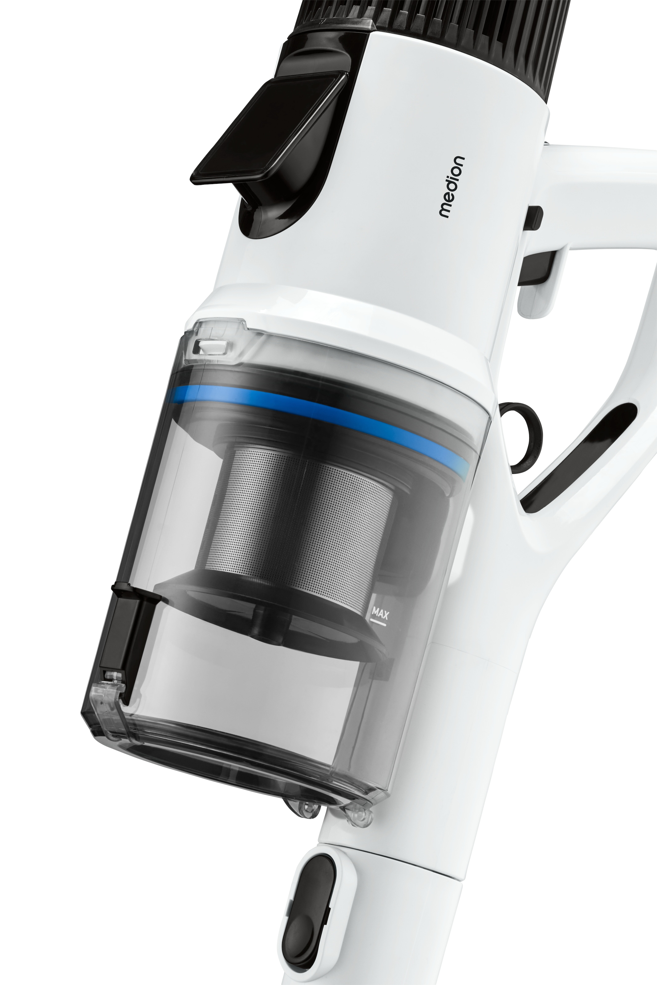 Medion® Akku-Stielstaubsauger »P400 W (MD 12051), beutellose Zyklon-Technologie, 26 kPa Saugleistung«, LED-Touch-Display, Staubsensor, integriertes Zubehör und Ladestation