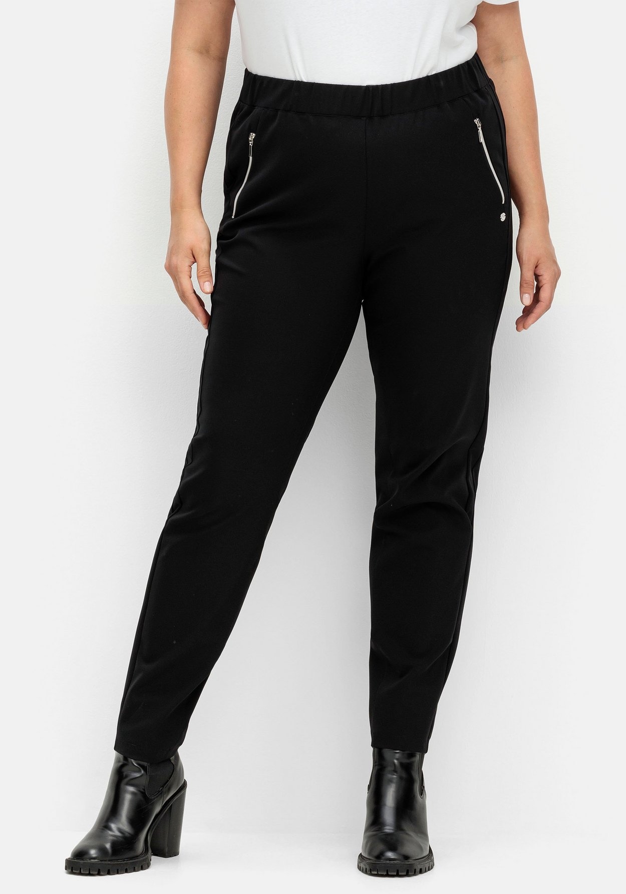 Sheego Stretch-Hose »Hose mit Schlupffbund und Zierreißverschlüssen«