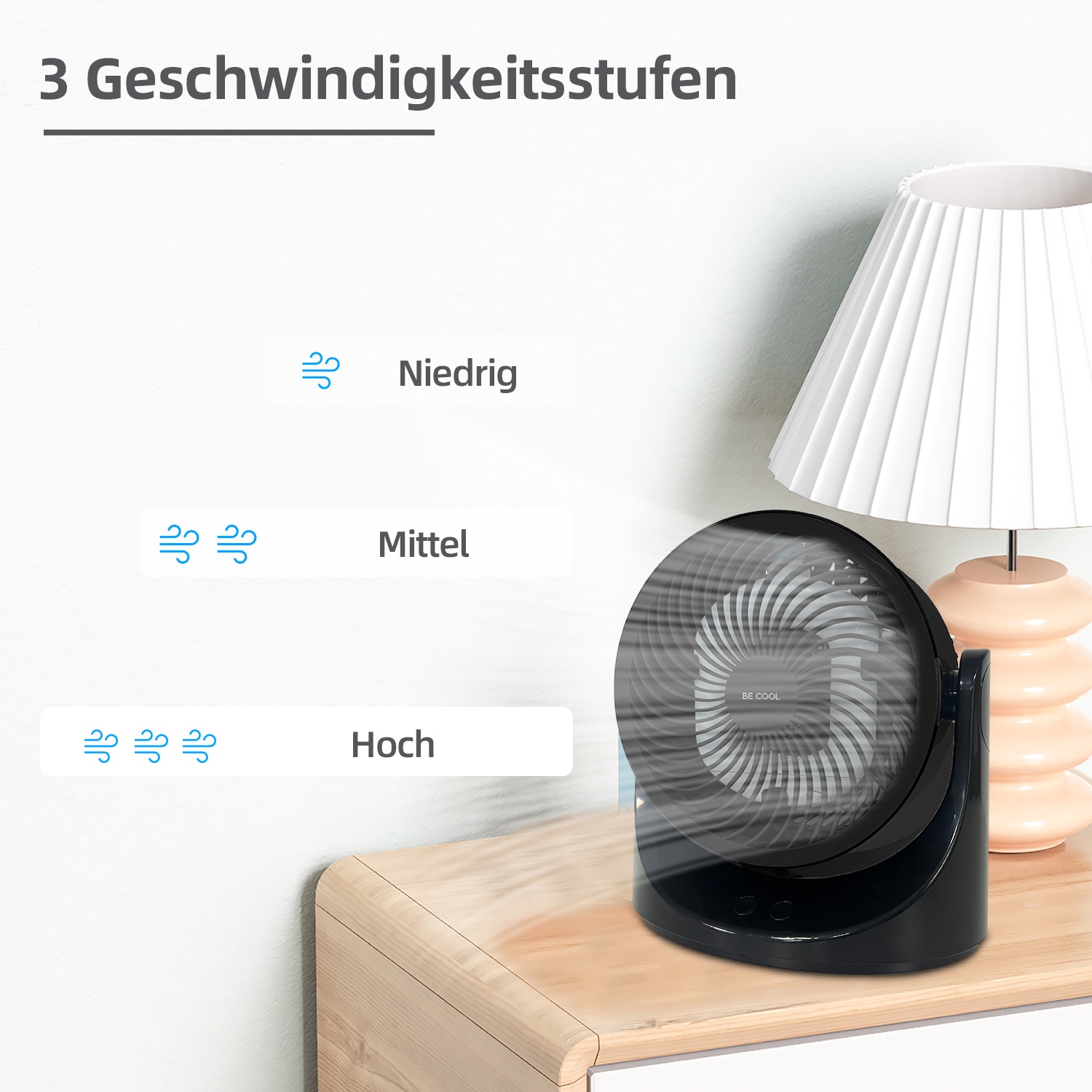 be cool Mini USB-Ventilator »USB-Windmaschine 15cm mit Kühlakku schwarz«, Kupfermotor, Kühlakku im Lieferumfang, 7-farbige LEDs, USB Typ-C