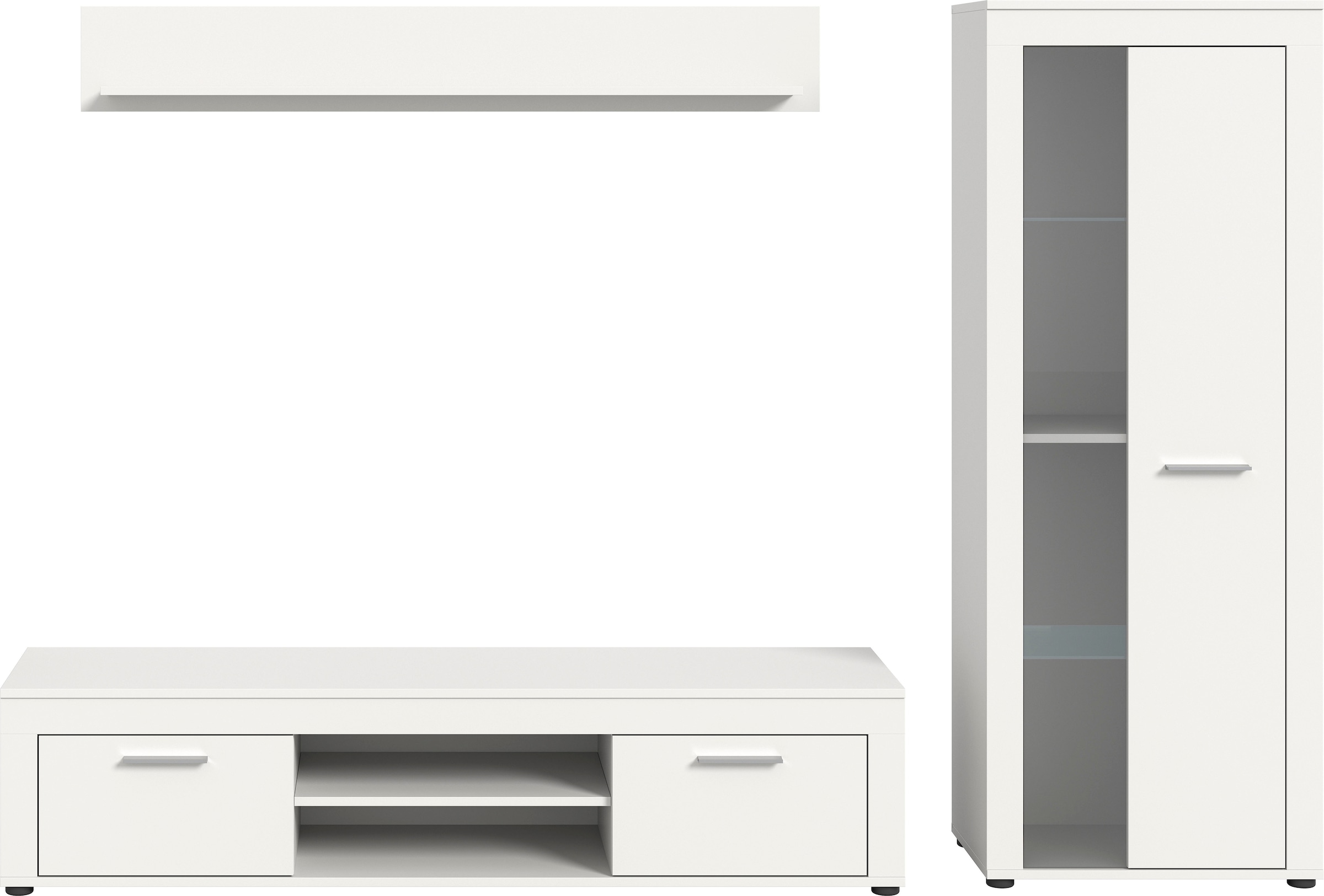 OTTO home Wohnwand »AOSTA, Breite 235cm, 3-teilige Wohn-Kombination« bestehend aus: Lowboard, Wandboard, Vitrine, 3 Stk. tlg.