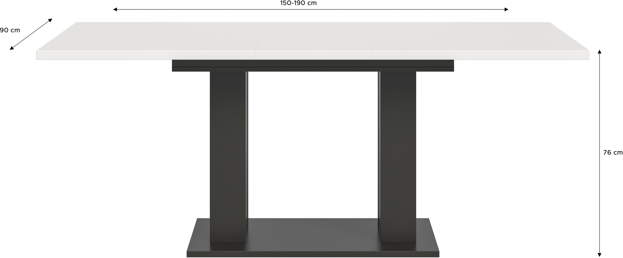 INOSIGN Esstisch »Motus, ausziehbar 150 -190 cm, inklusive 40 cm Einlegeplatte«, (Set, 1 St.), Doppelsäulengestell mit Bodenplatte, Tisch, Esstisch, Küche