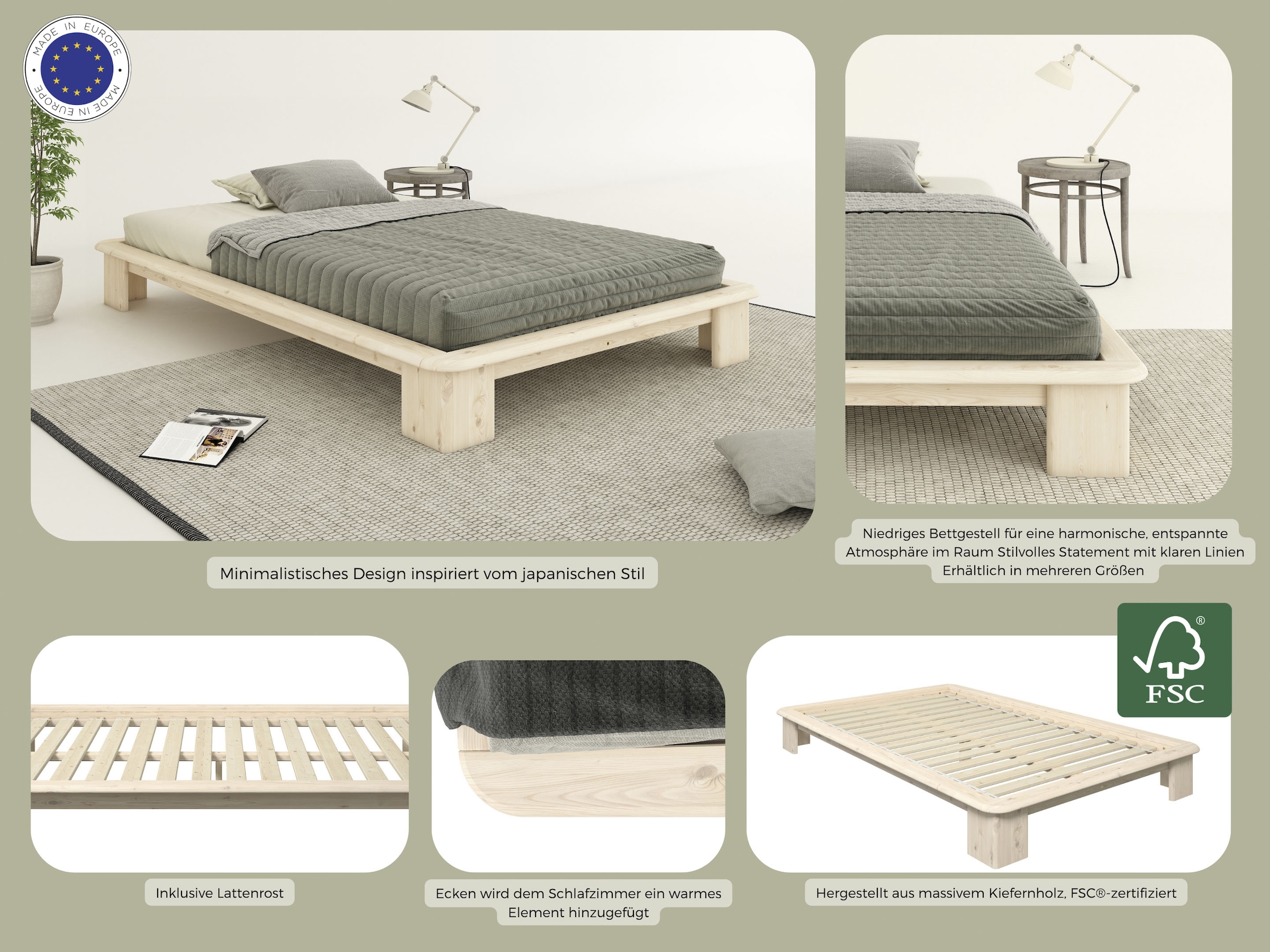 Home affaire Futonbett »Peregrin, Bett, Bettgestell, Massivholzbett« inklusive Lattenrost, aus massiver Kiefer, FSC®