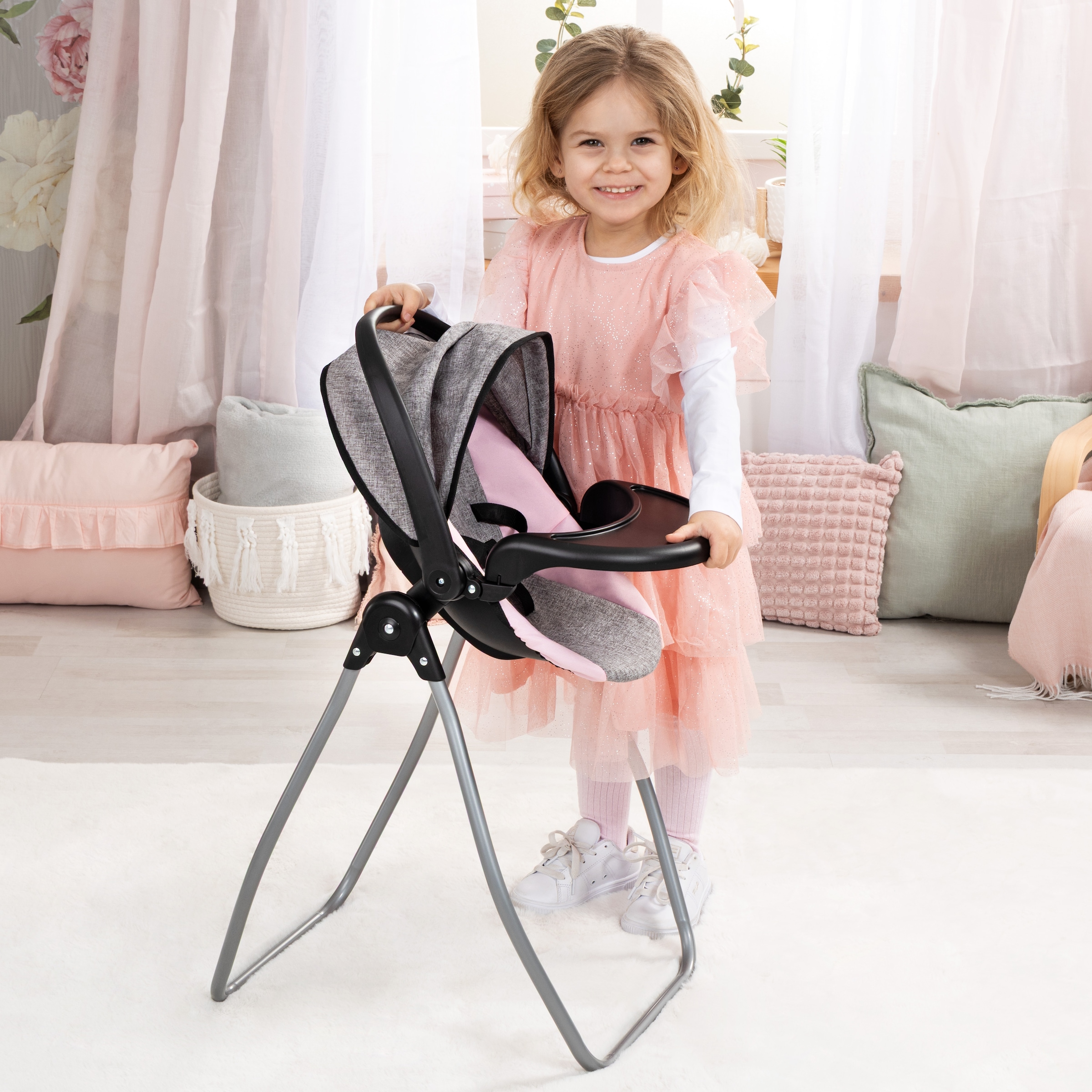 Bayer Puppen Autositz »4in1 Puppen-Autositz mit Wippe, rosa« Puppenhochstuhl, -bett, -schaukel oder -trage