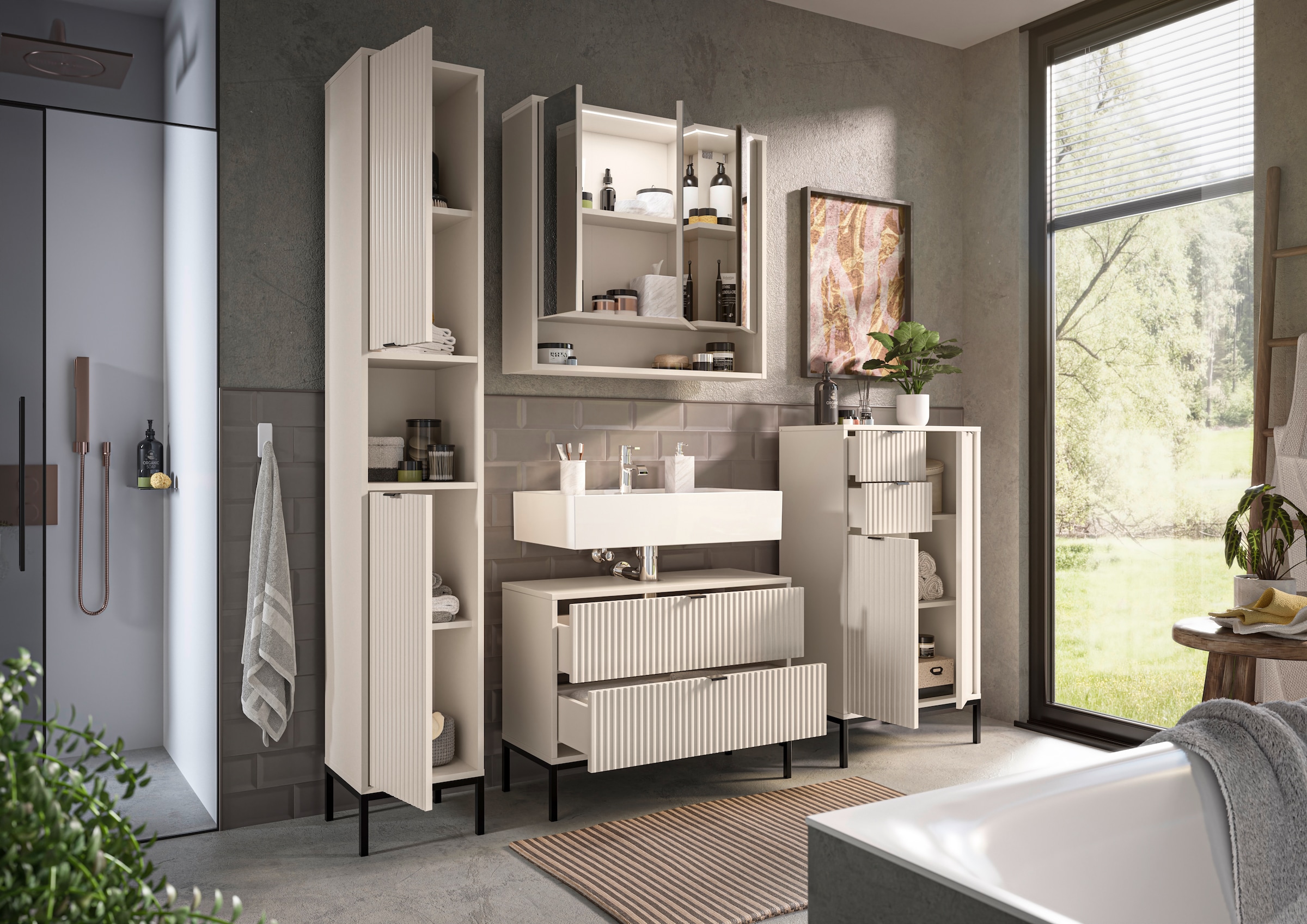 BASIC by Balculina Waschbeckenunterschrank »Lucera BxHxT 80x60x32 cm« 1 Stk. tlg. Breite 80cm, Unterflurauszug, Metallfüße