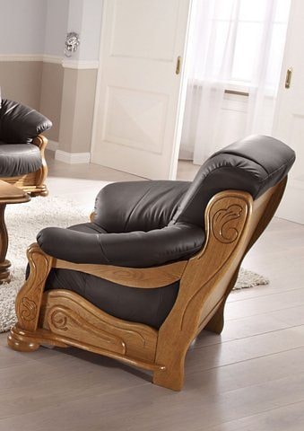 Max Winzer® Sessel »Texas, Loungesessel, Retro Klassiker, bequem, aufwendige Verarbeitung«, mit dekorativem Holzgestell aus Eiche, gefrästen Ornamente im Gestell