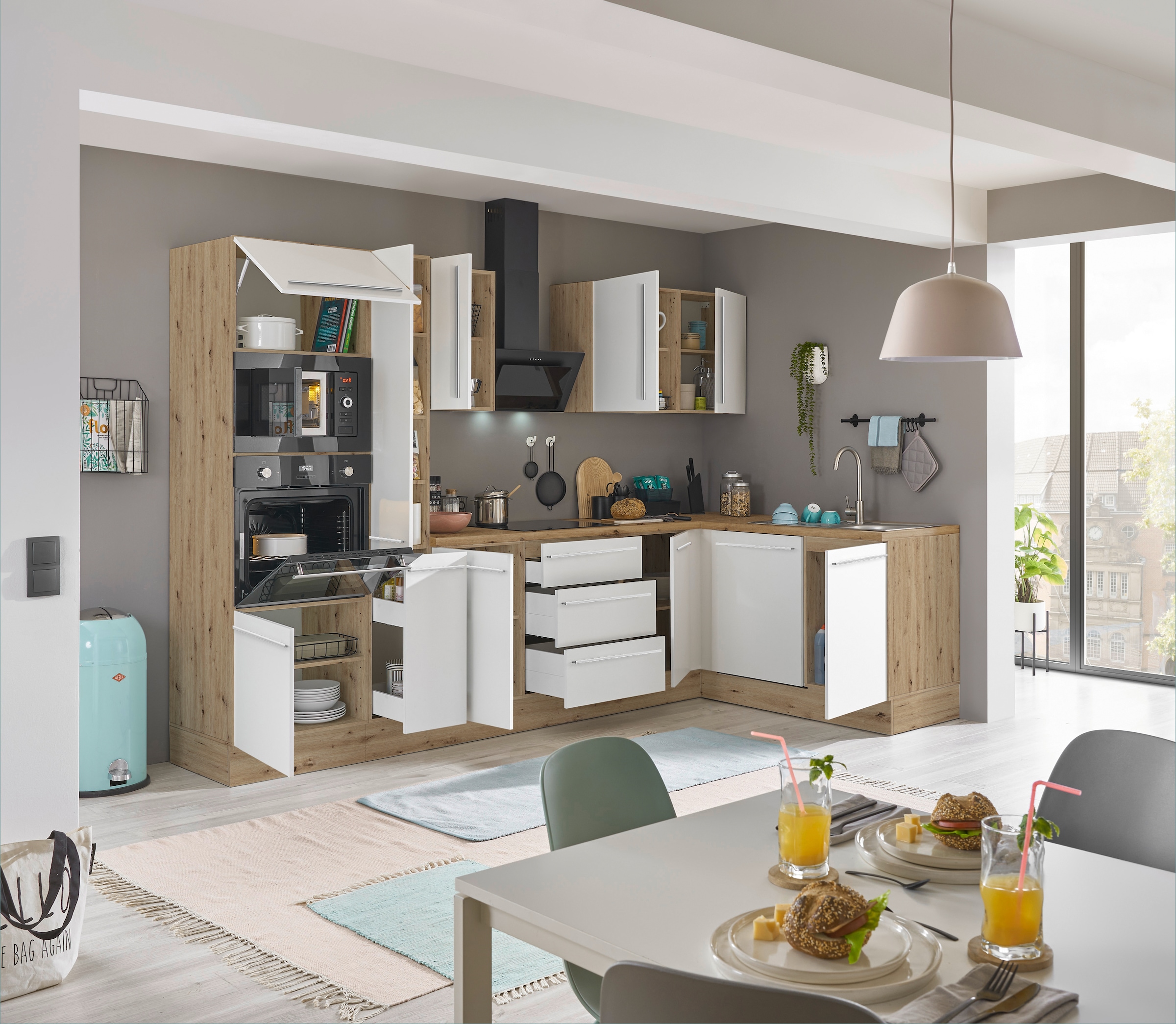 KOCHSTATION Winkelküche »Florida, Stellbreite 310x175 cm« wahlweise mit E-Geräten, mit Softclose für Türen und Schubkästen