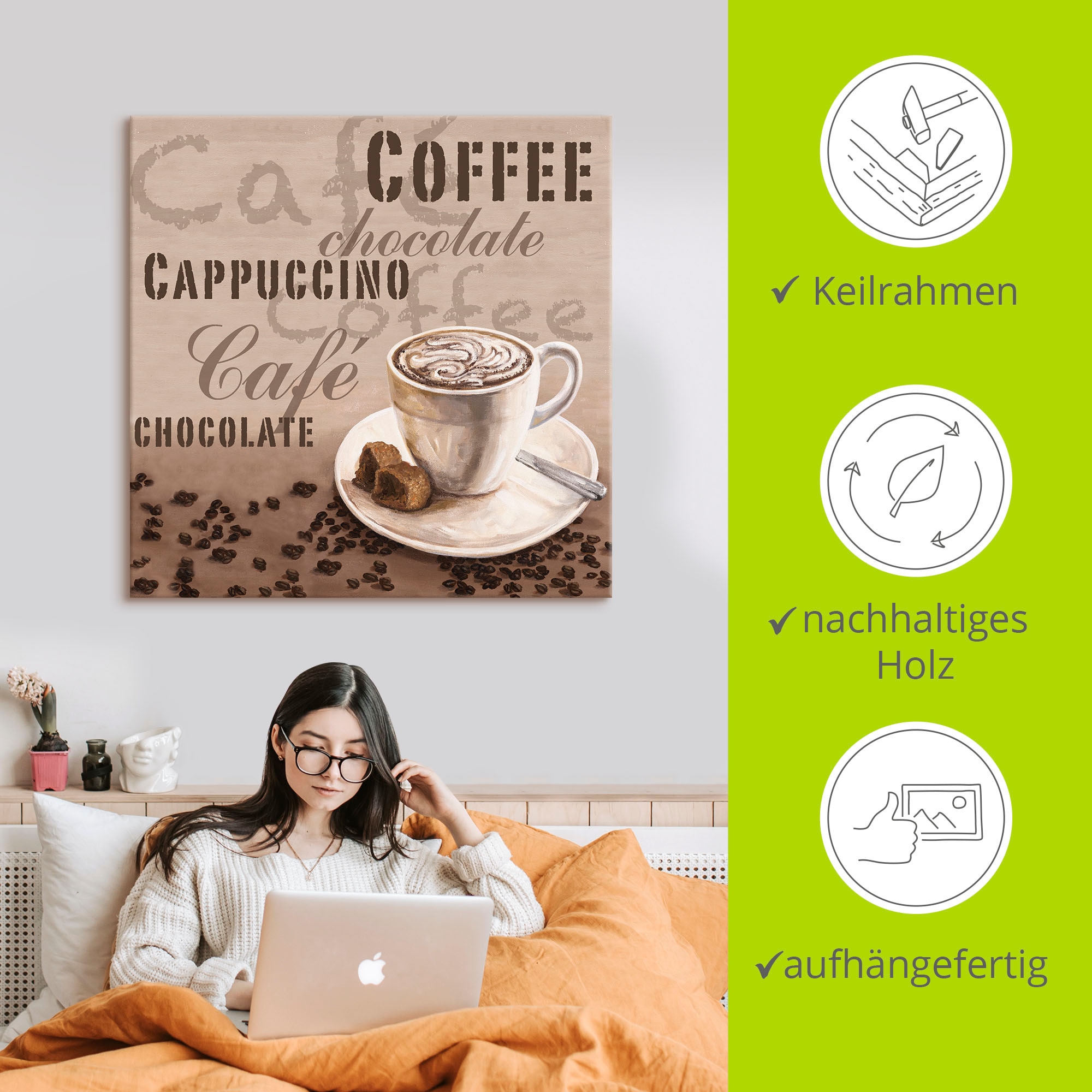 Artland Leinwandbild »Schokolade - Cappucino« Getränke 1 Stk. tlg. auf Holzrahmen gespannt