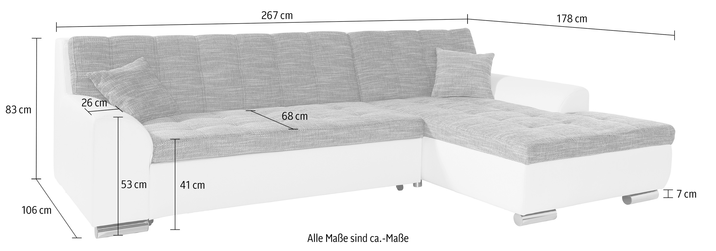 DOMO collection Ecksofa Treviso, wahlweise mit Bettfunktion, incl. Zierkissen
