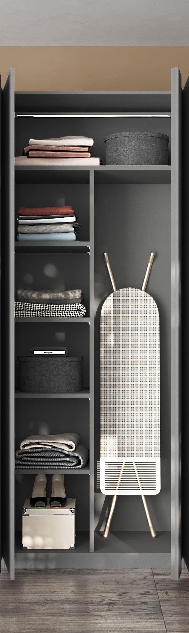 Home affaire Inneneinteilung »Jupiter – Steingrau, B45×H193 cm, 4 Böden B43 cm für Stauraum« + 1 Kleiderstange B43 cm, Zubehör für Drehtürenschrank Jupiter