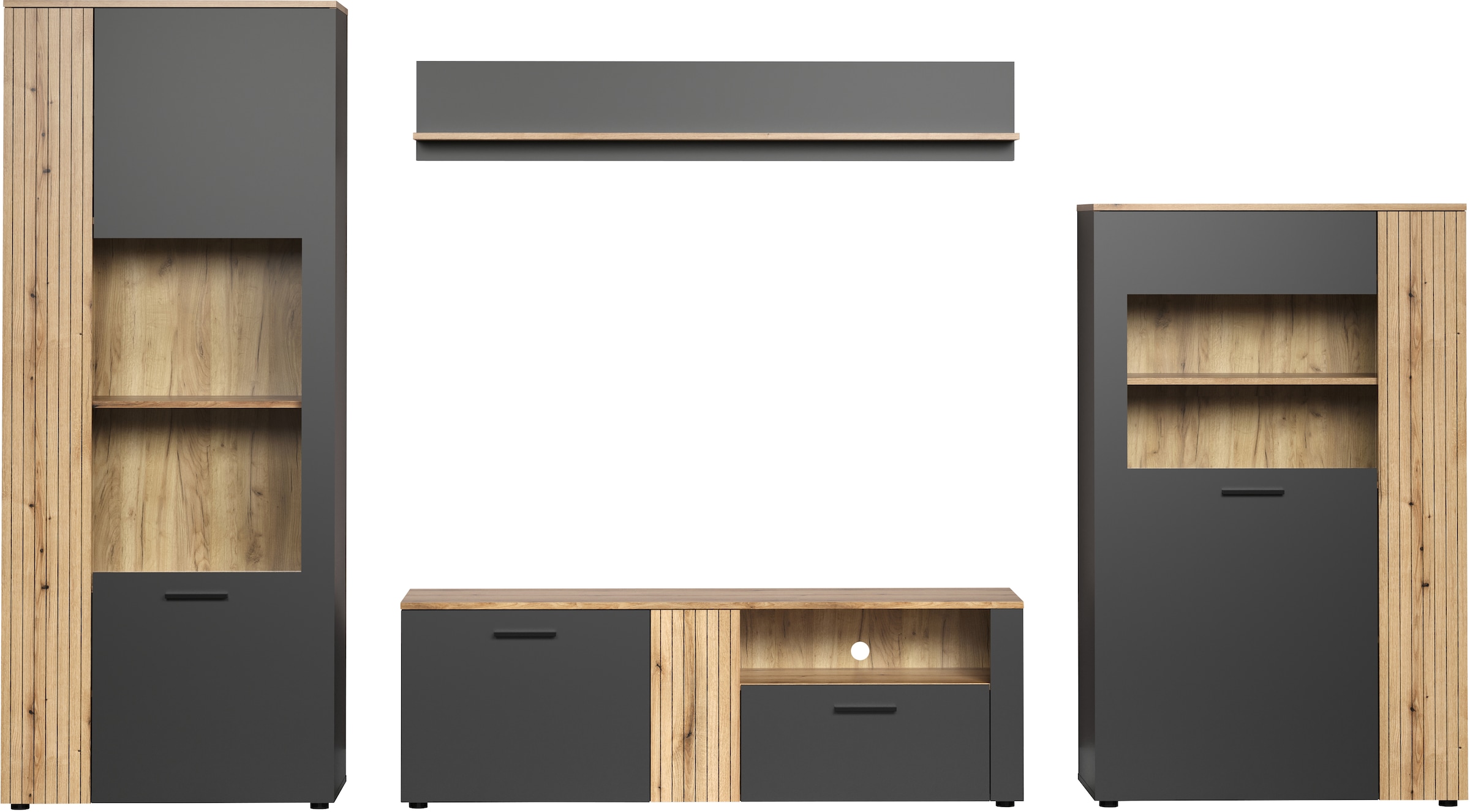 INOSIGN Wohnwand »Estepona«, (Komplett-Set, 4 St.), Wohnzimmermöbel mit Rillenoptik - (B/T/H): 340/42/195 cm