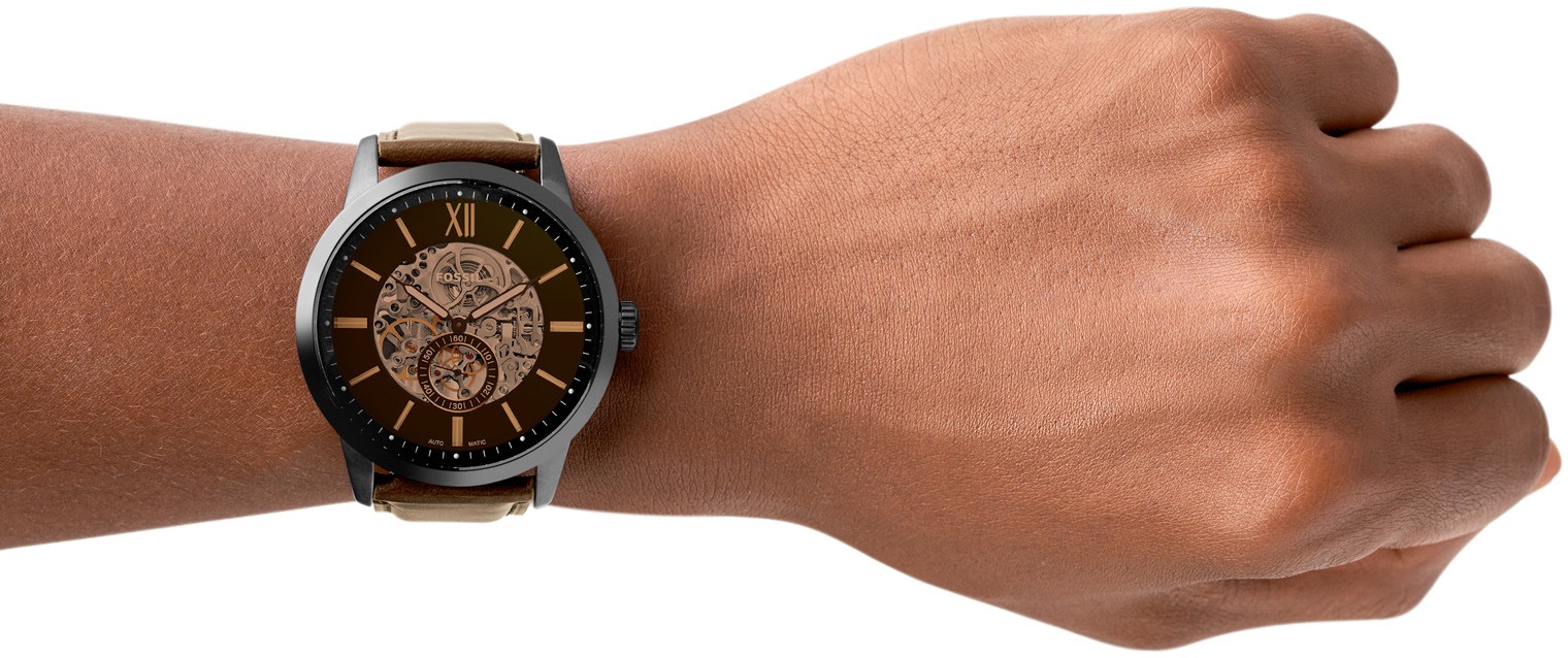 Fossil Automatikuhr »TOWNSMAN Automatic«, Armbanduhr, Herrenuhr, mechanische Uhr, Lederarmband